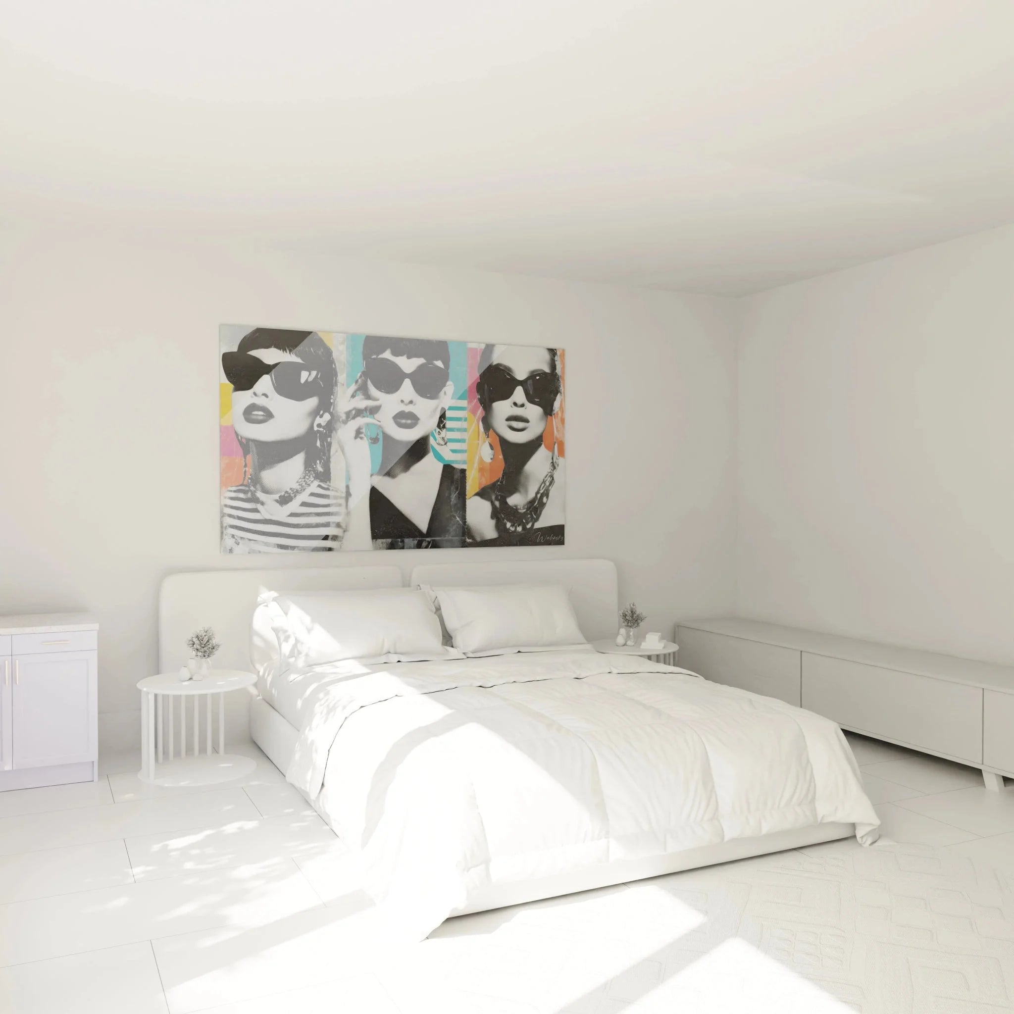 Vintage Mode Wandbild Frauen Sonnenbrillen in modernem Schlafzimmer, stilvolle Retro Wanddekoration