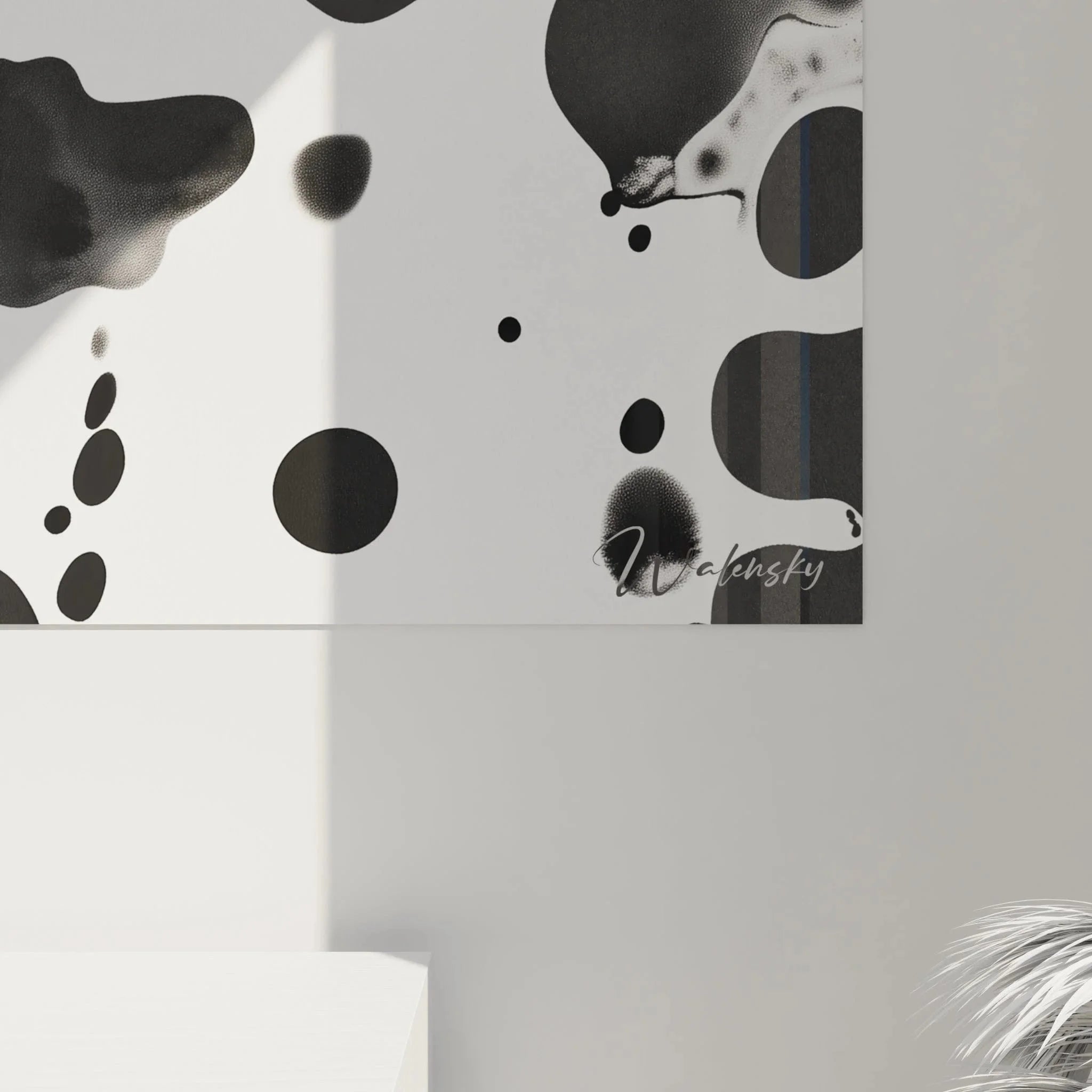 Gesamtansicht Wandbild Dalmatiner Stil abstrakte Kunst schwarz-weiß Wanddekoration