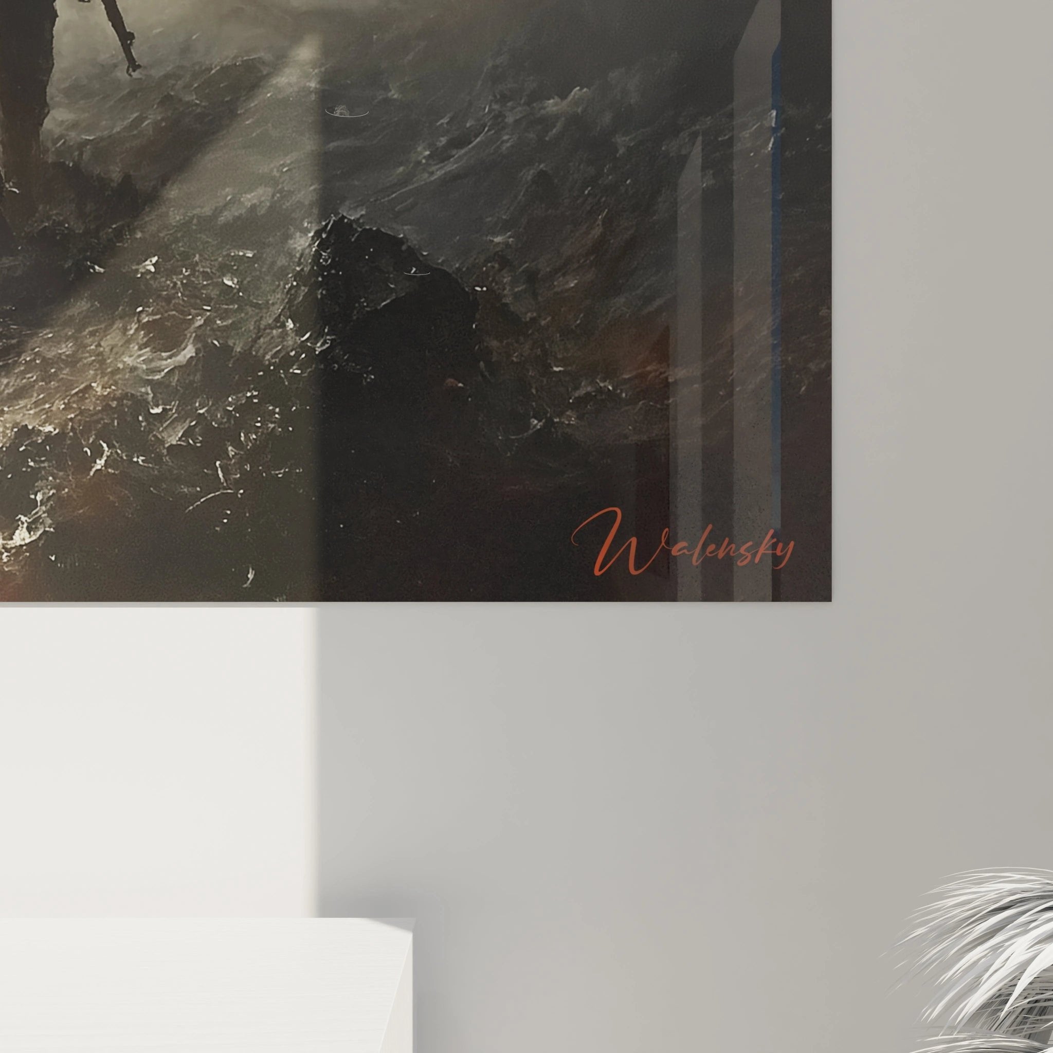 Gesamtansicht des Wandbildes Grabenkrieg mit dramatischer Farbgebung und historischer Soldatendarstellung aus dem WK1