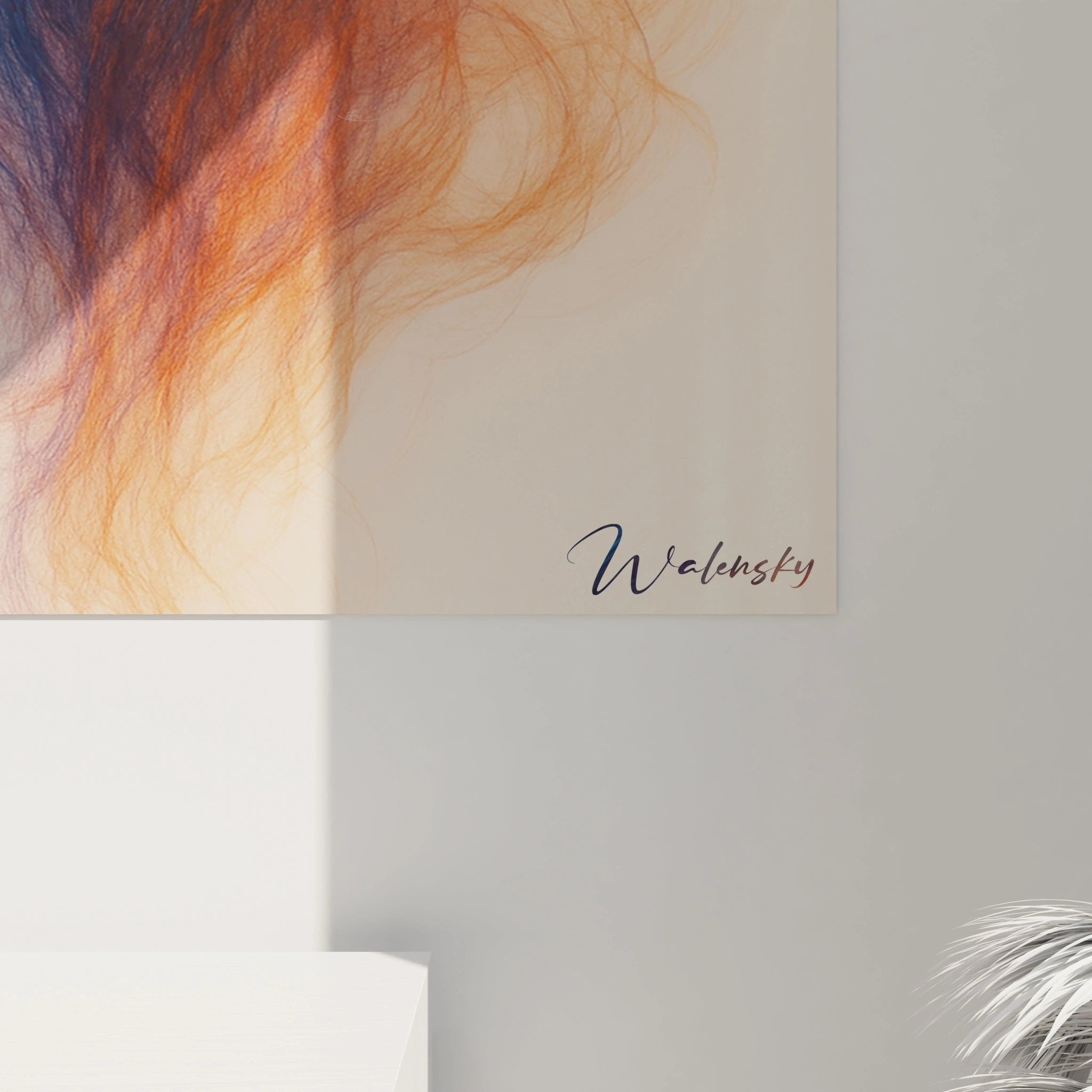 Seitliche Ansicht des Löwen Wandbildes mit Schatten, zeigt die Tiefe und Struktur des Fluid Art Drucks