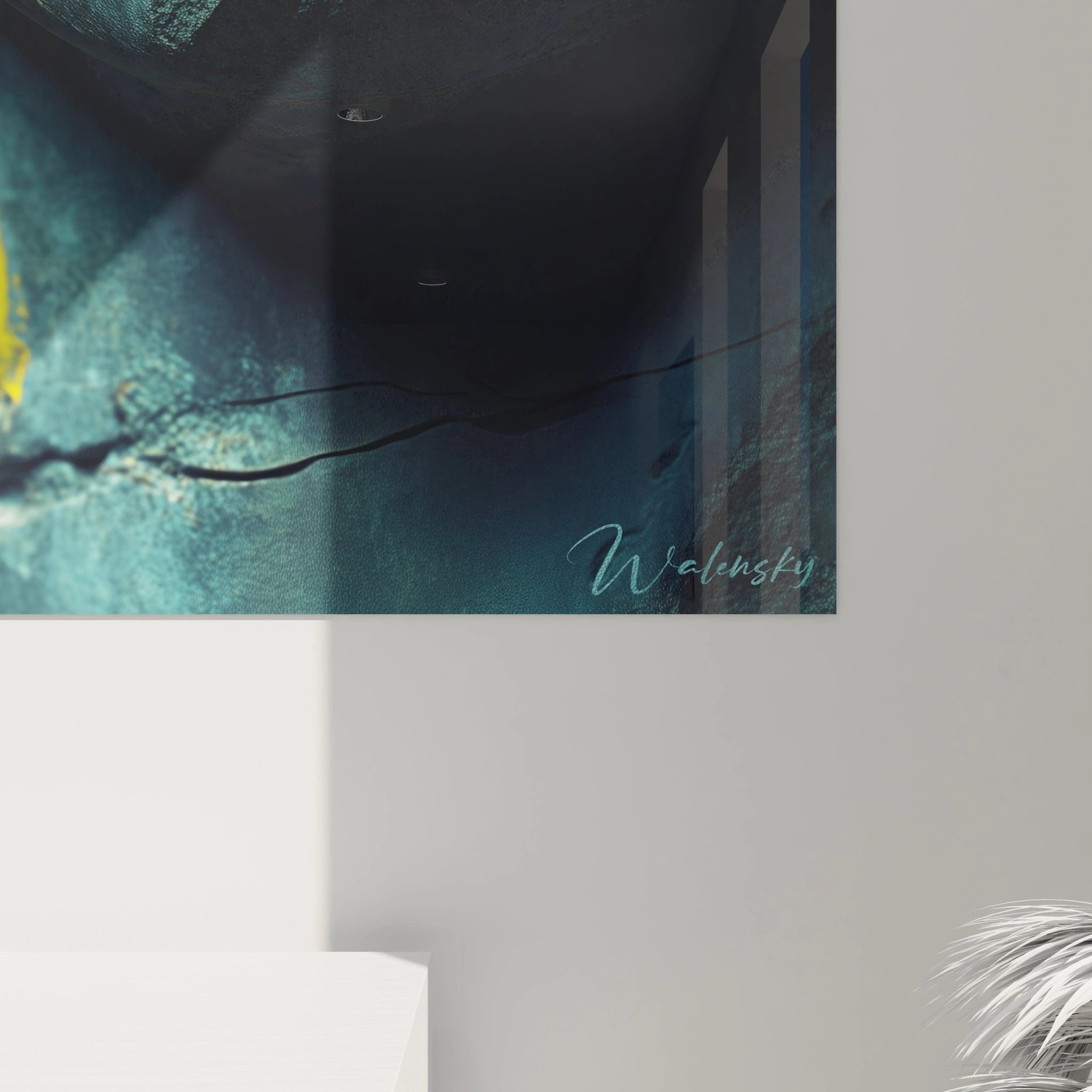 Gesamtansicht des Buddha Wandbildes zeigt harmonische Komposition aus Meditation und Farbkunst