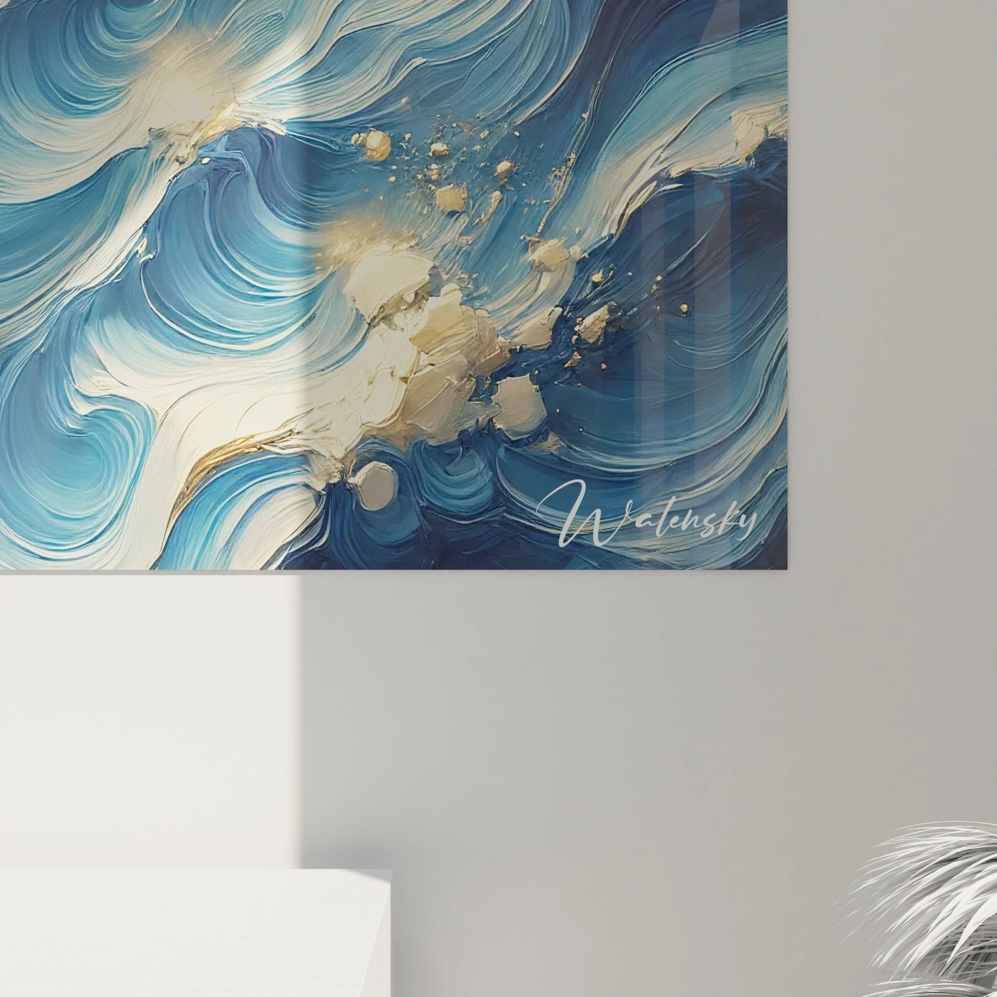 Gesamtansicht des maritimen Wandbildes mit Segelboot in stürmischer See