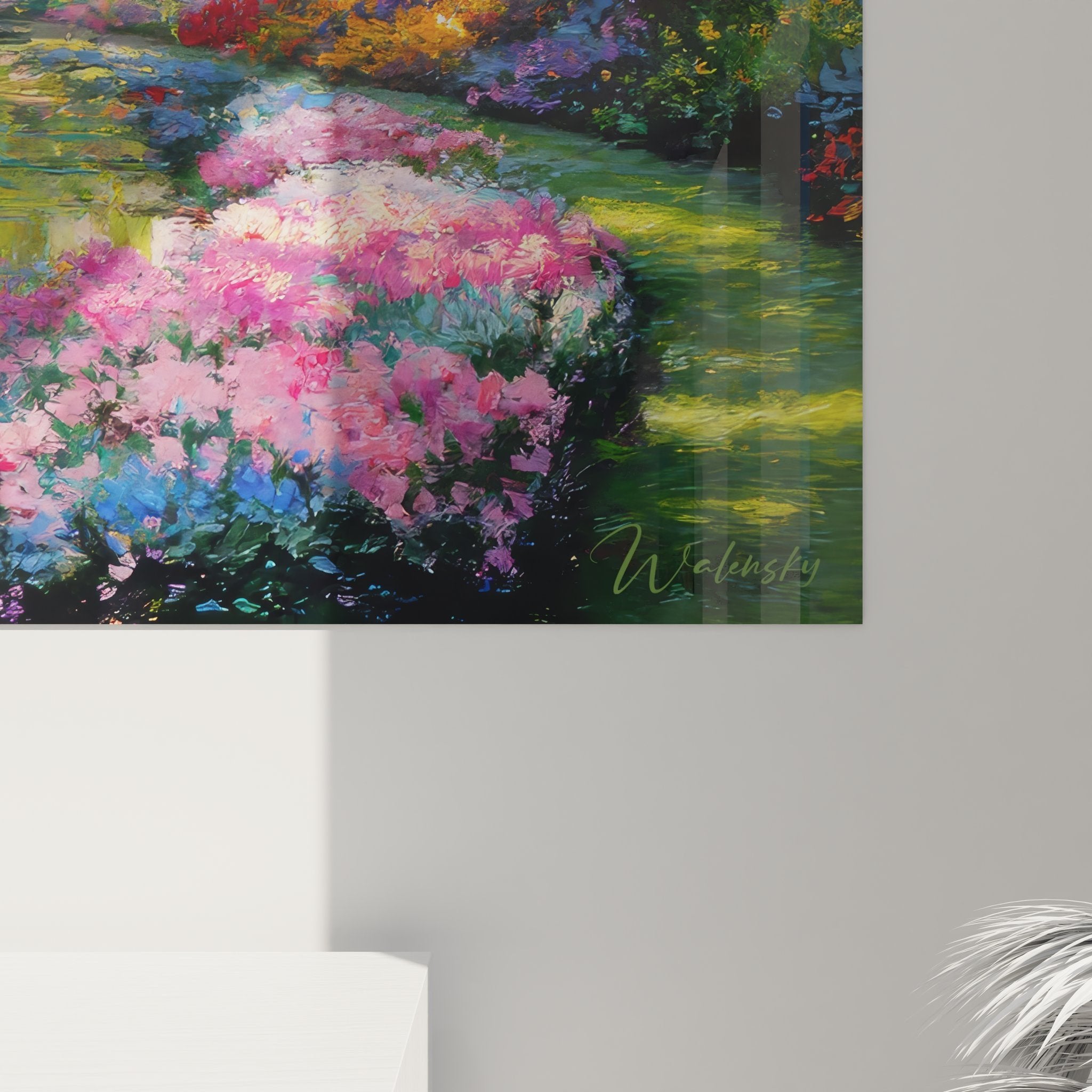 Gesamtansicht des Wandbildes Weidengarten - perfekt für moderne Wohnräume und Naturliebhaber