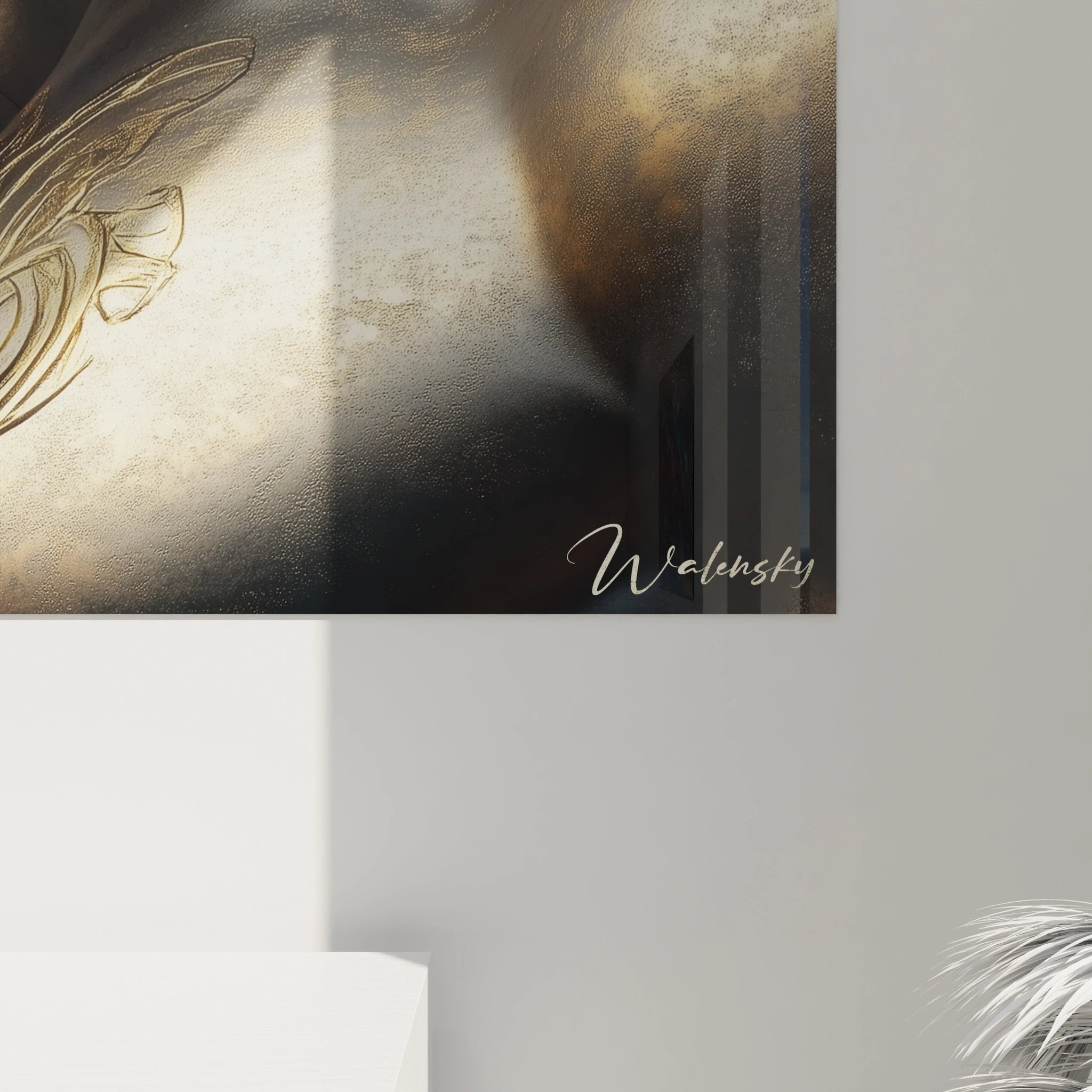 Gesamtansicht Wandbild antiker Gott, imposante mythologische Darstellung mit goldenen Verzierungen