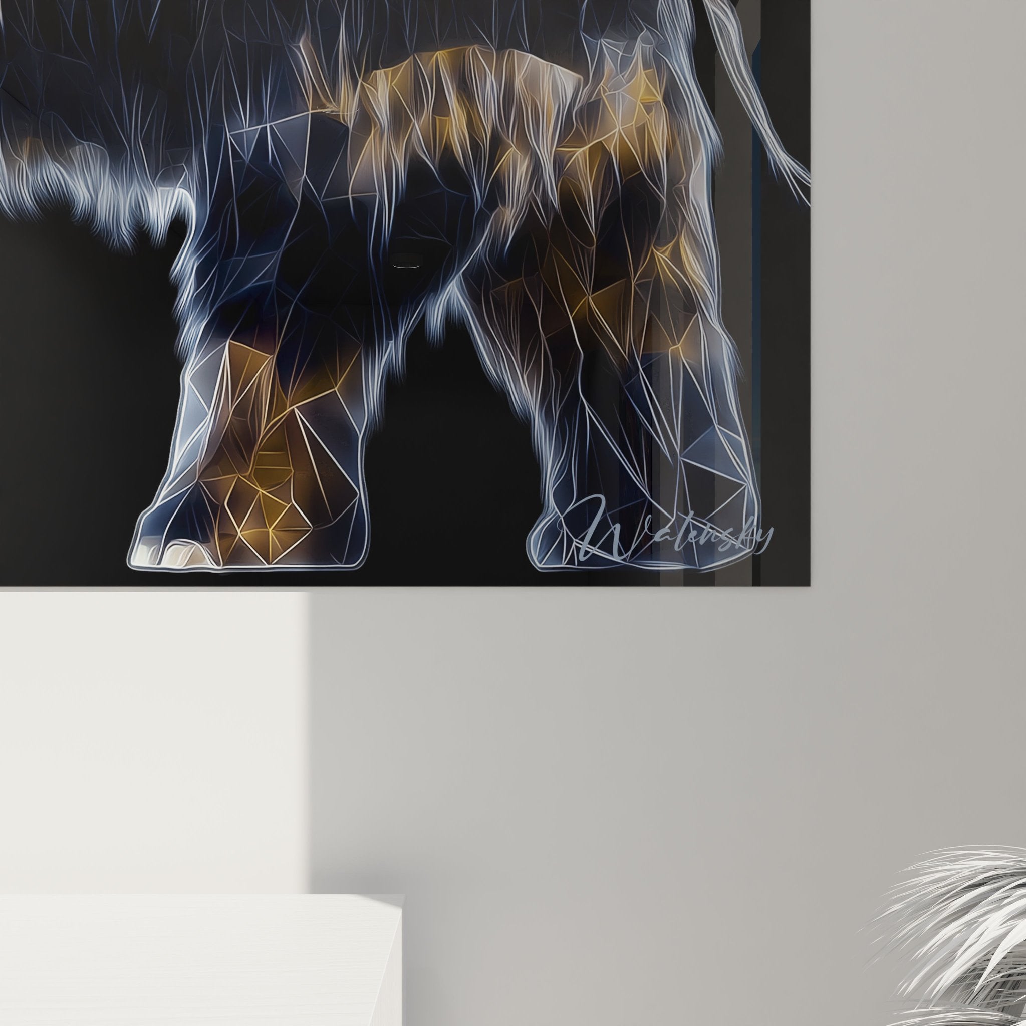 Gesamtansicht des Wollmammut Leinwanddrucks mit spektakulärer Lichteffekt-Darstellung