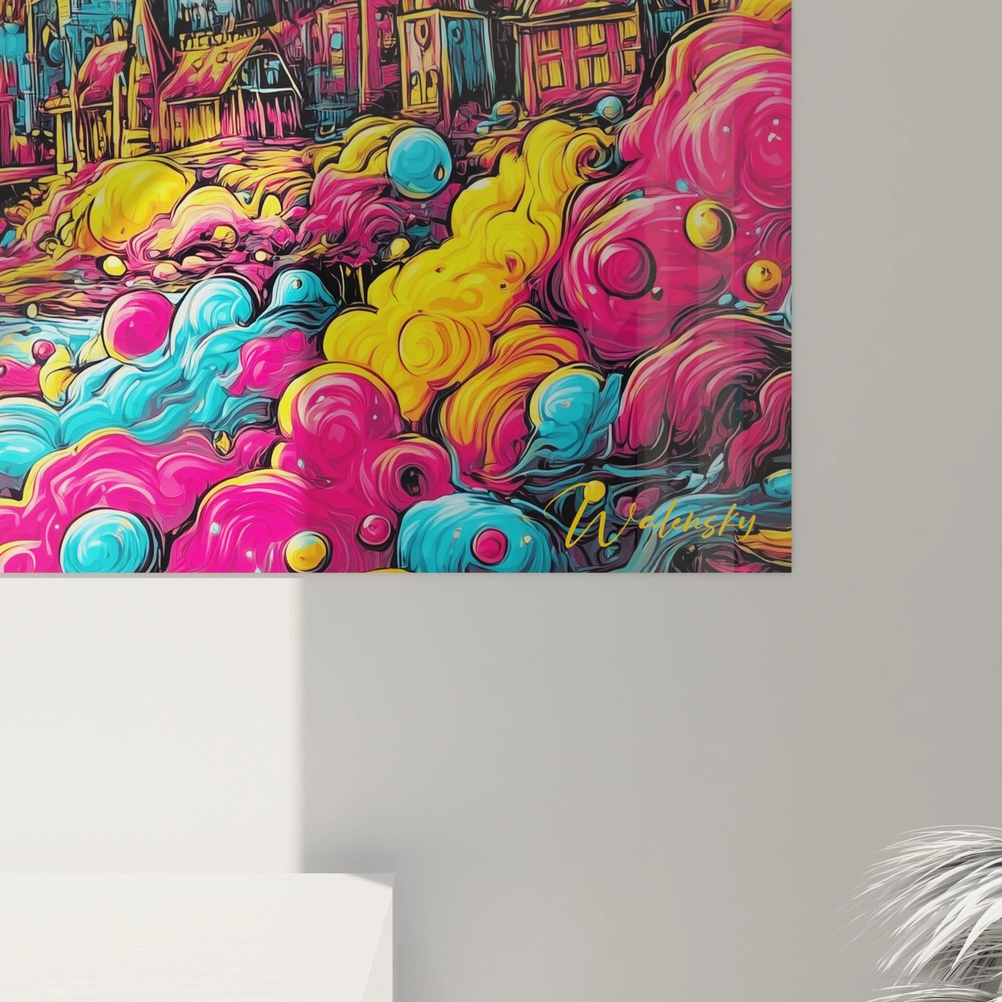 Gesamtansicht des kosmischen Segelschiff Wandbildes der Edition Farbexplosion für Wanddekoration