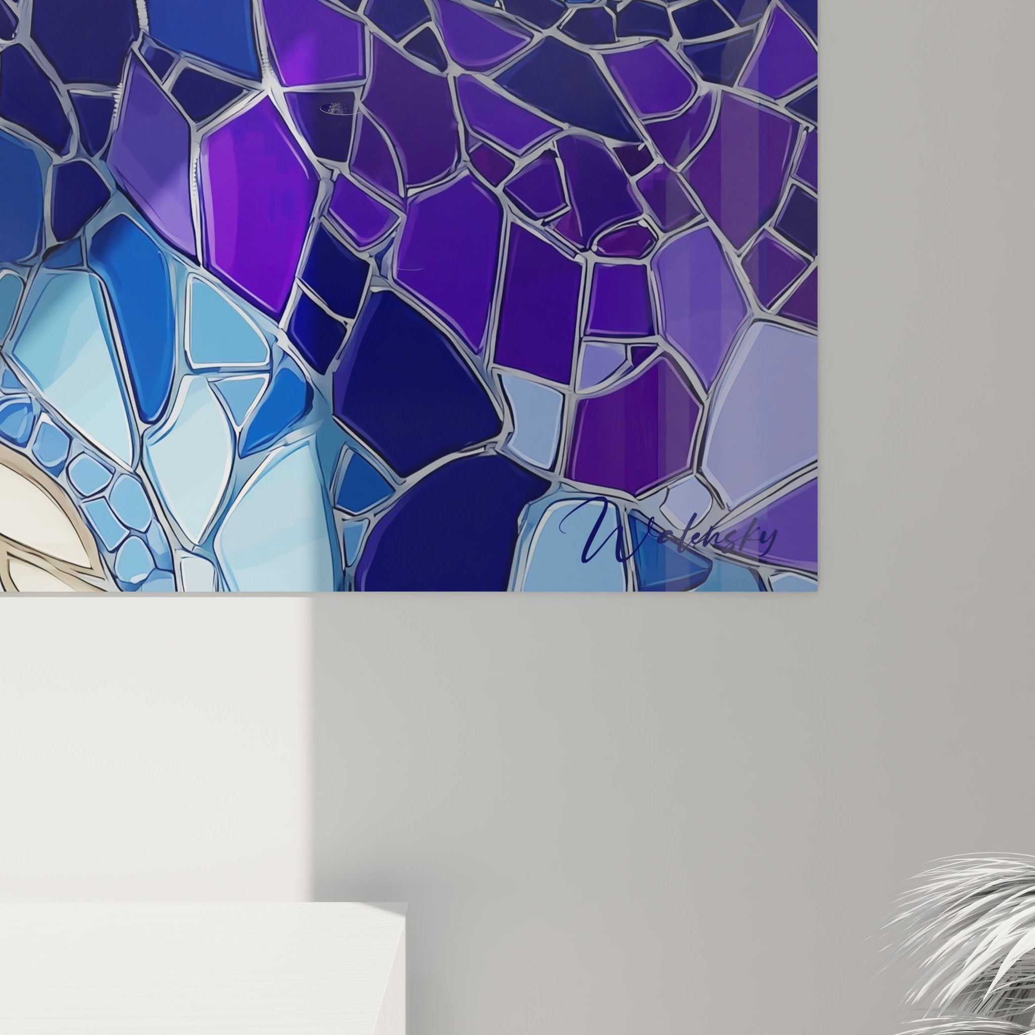 Gesamtansicht des prähistorischen Scutosaurus Wandbildes mit floraler Umrahmung im Mosaikdesign