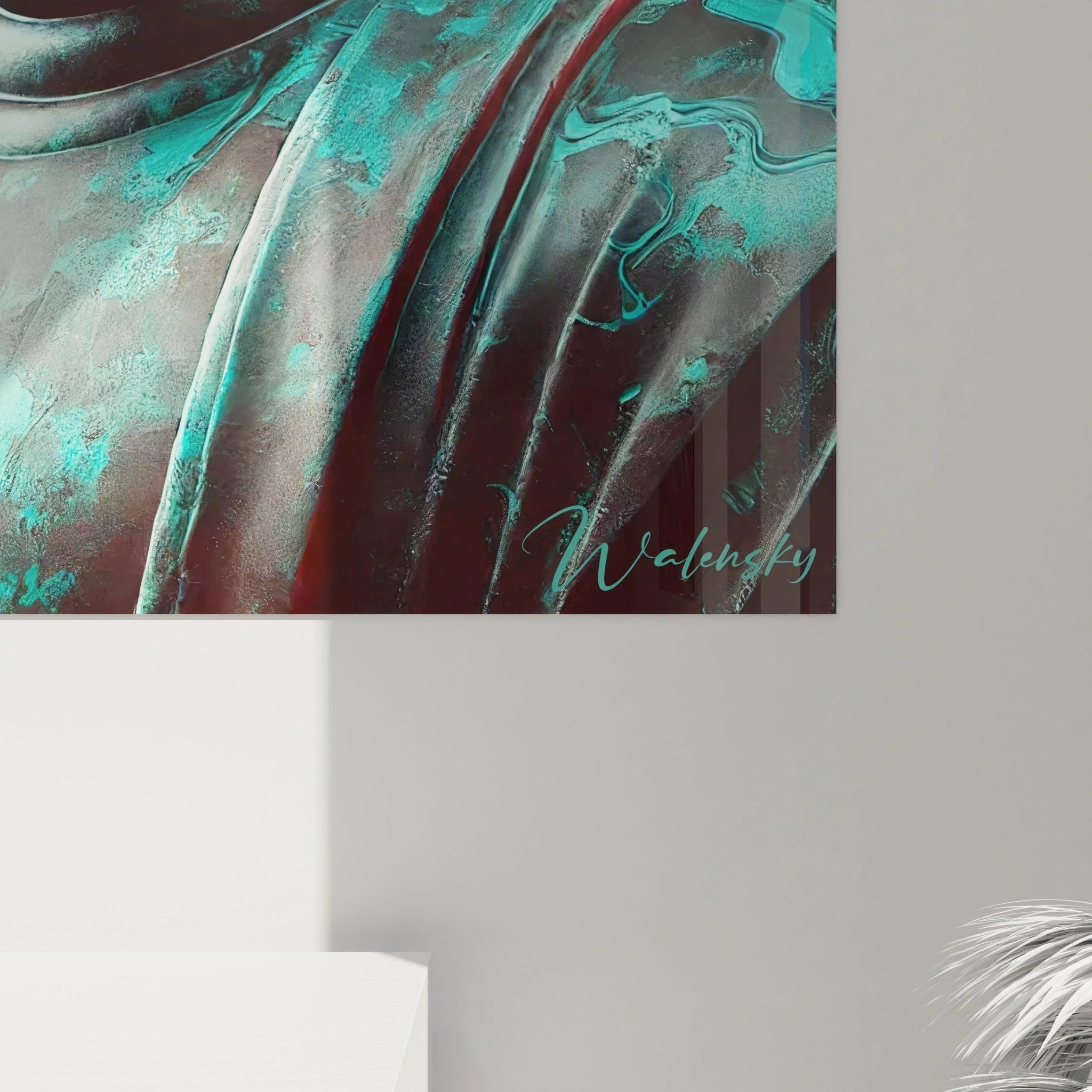 Gesamtansicht Buddha Wandbild Türkis Rot - Moderne spirituelle Dekoration Meditation Edition