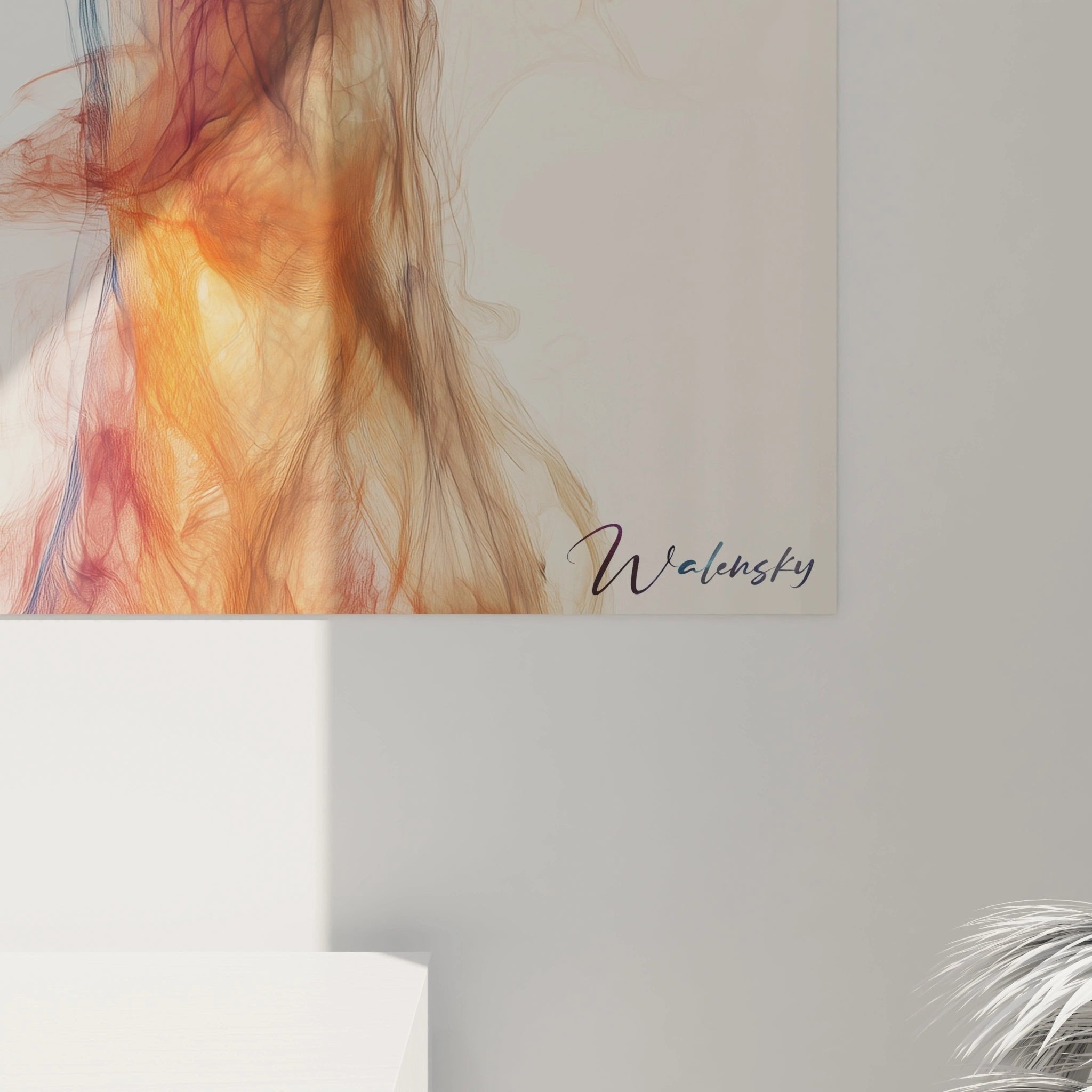 Komplettansicht des Giraffe Wandbildes in Fluid Art Design mit leuchtenden Regenbogenfarben