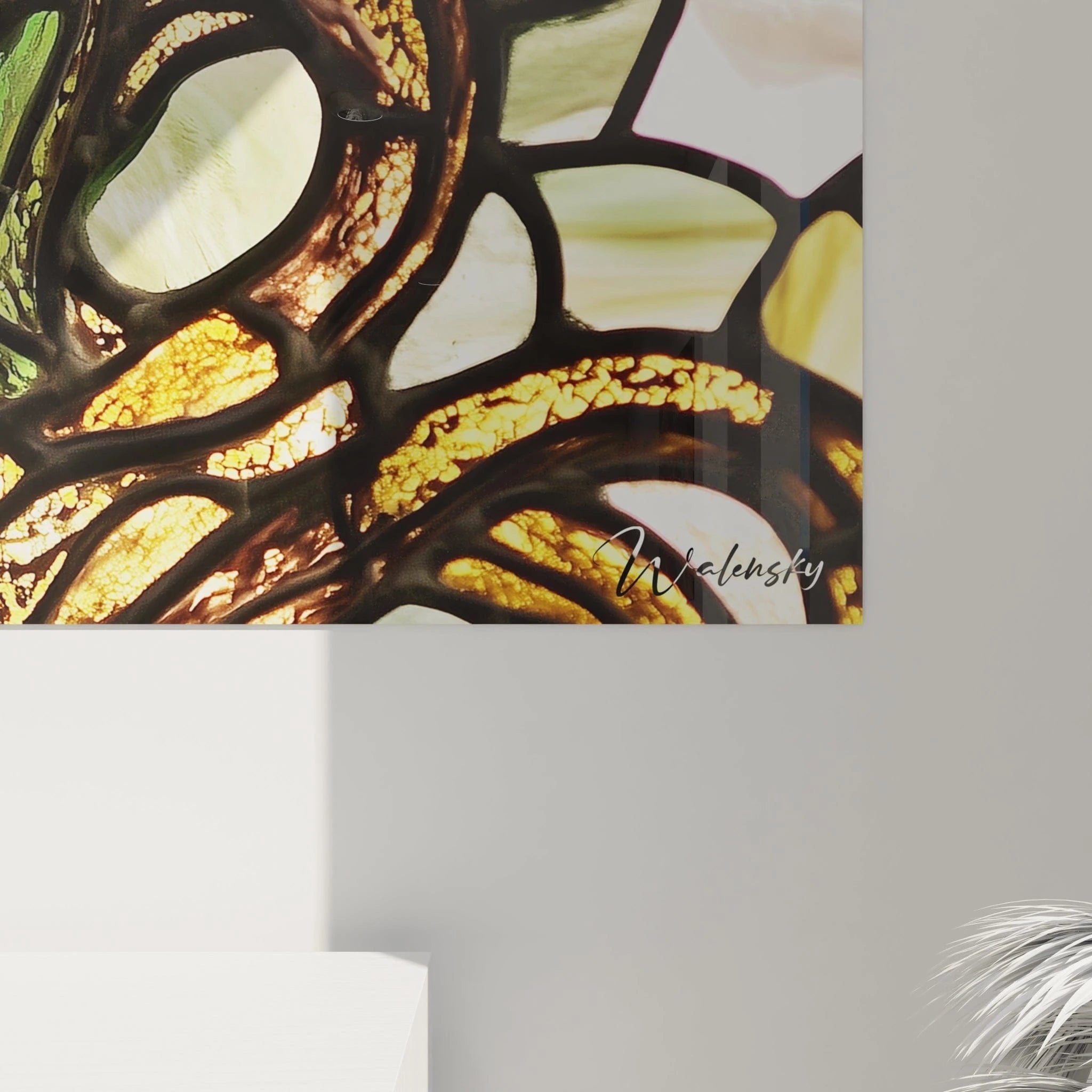 Gesamtansicht des Medusa Wandbildes in Glasmalerei-Optik mit mythologischer Ausstrahlung