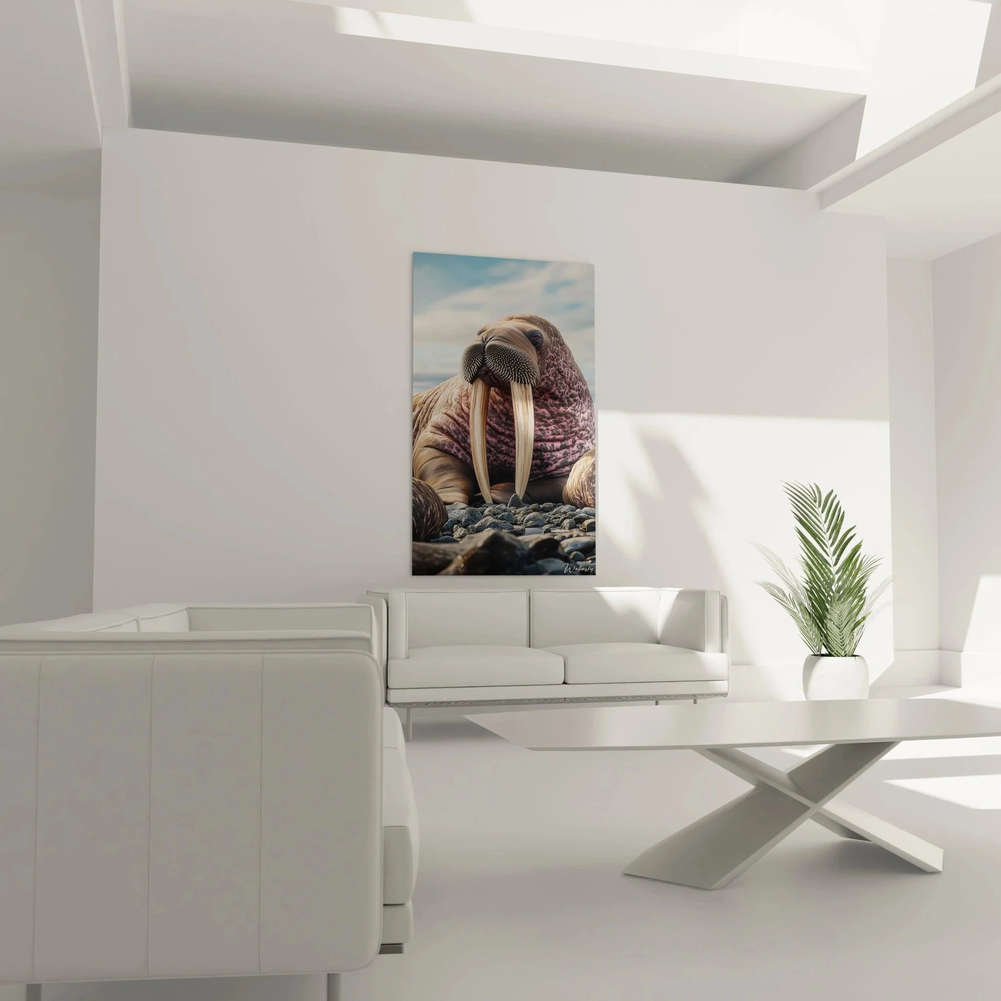 Detailaufnahme Wandbild Walross mit realistischer Fellstruktur und charakteristischen Barthaaren