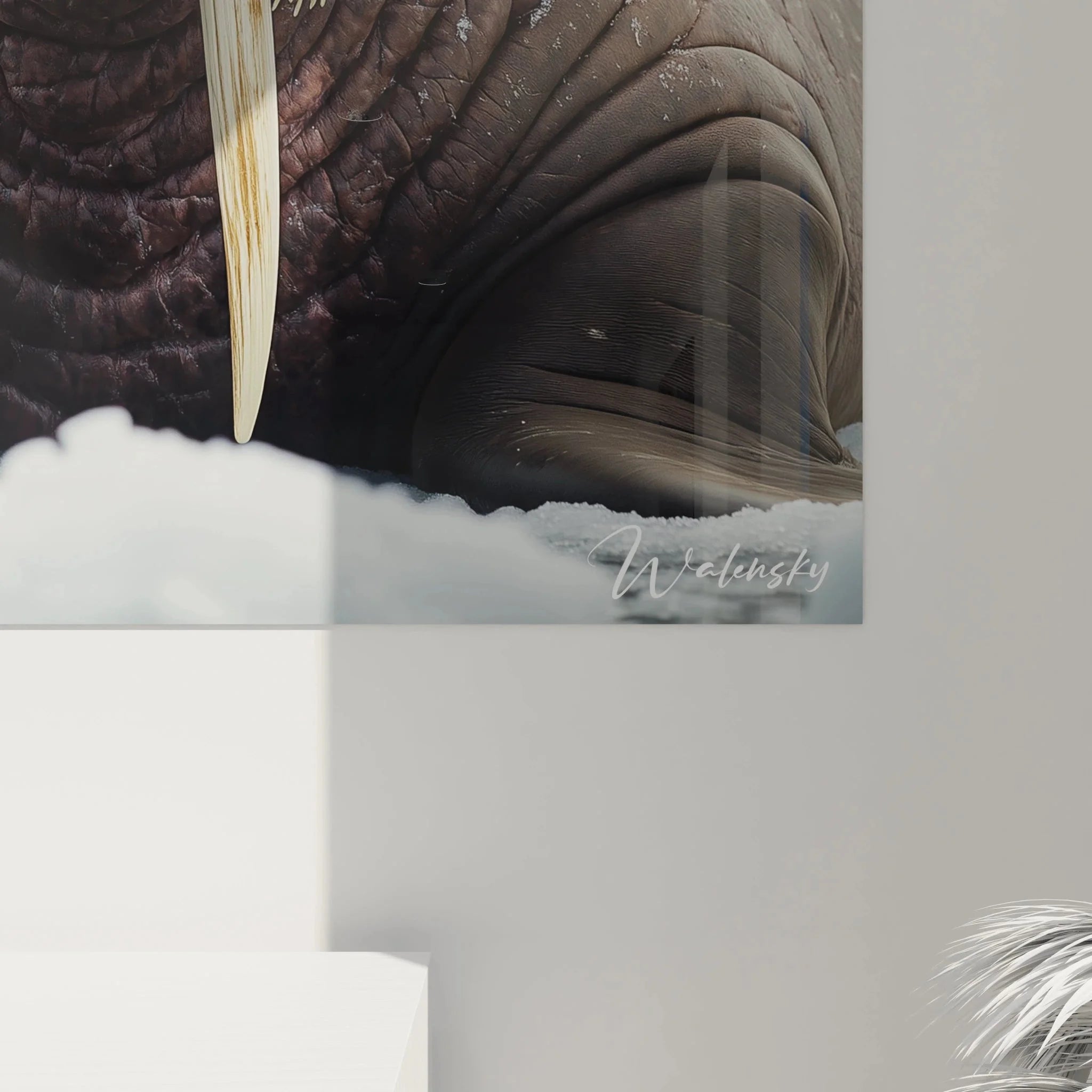 Wandbild Walross Gesamtansicht - Komplette arktische Szenerie auf Premium Leinwand XXL Format