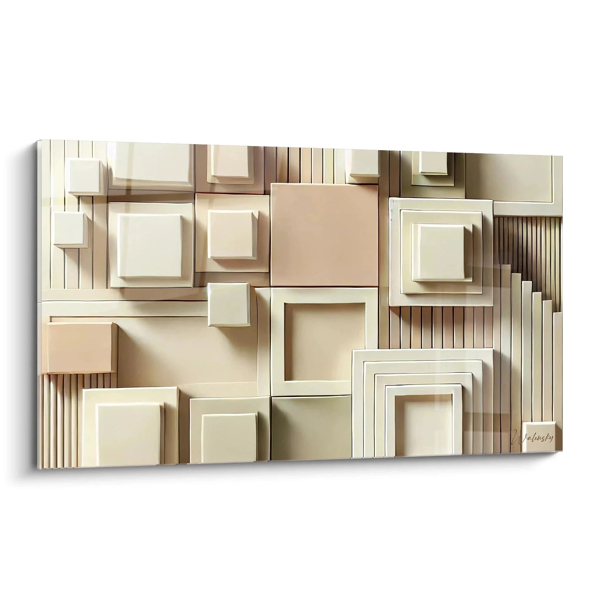 Wandbild 3D Geometrie mit beigen Würfeln und Relief-Strukturen für moderne Wanddekoration