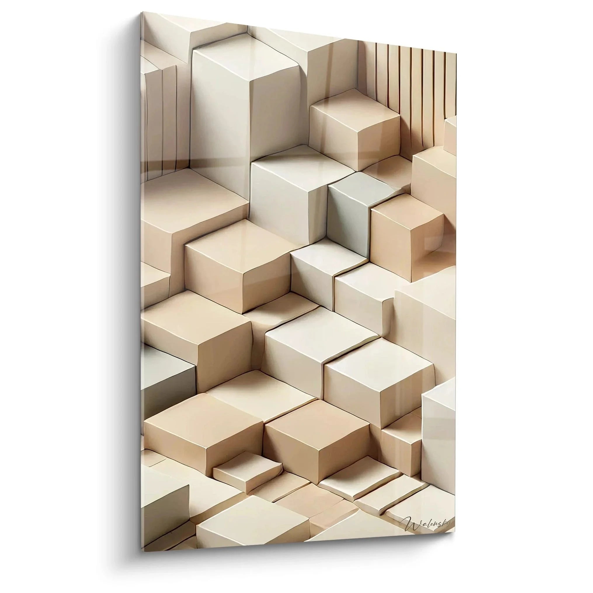 Wandbild 3D Würfel in Beige - Geometrische abstrakte Kunst mit kubischen Formen für moderne Wandgestaltung