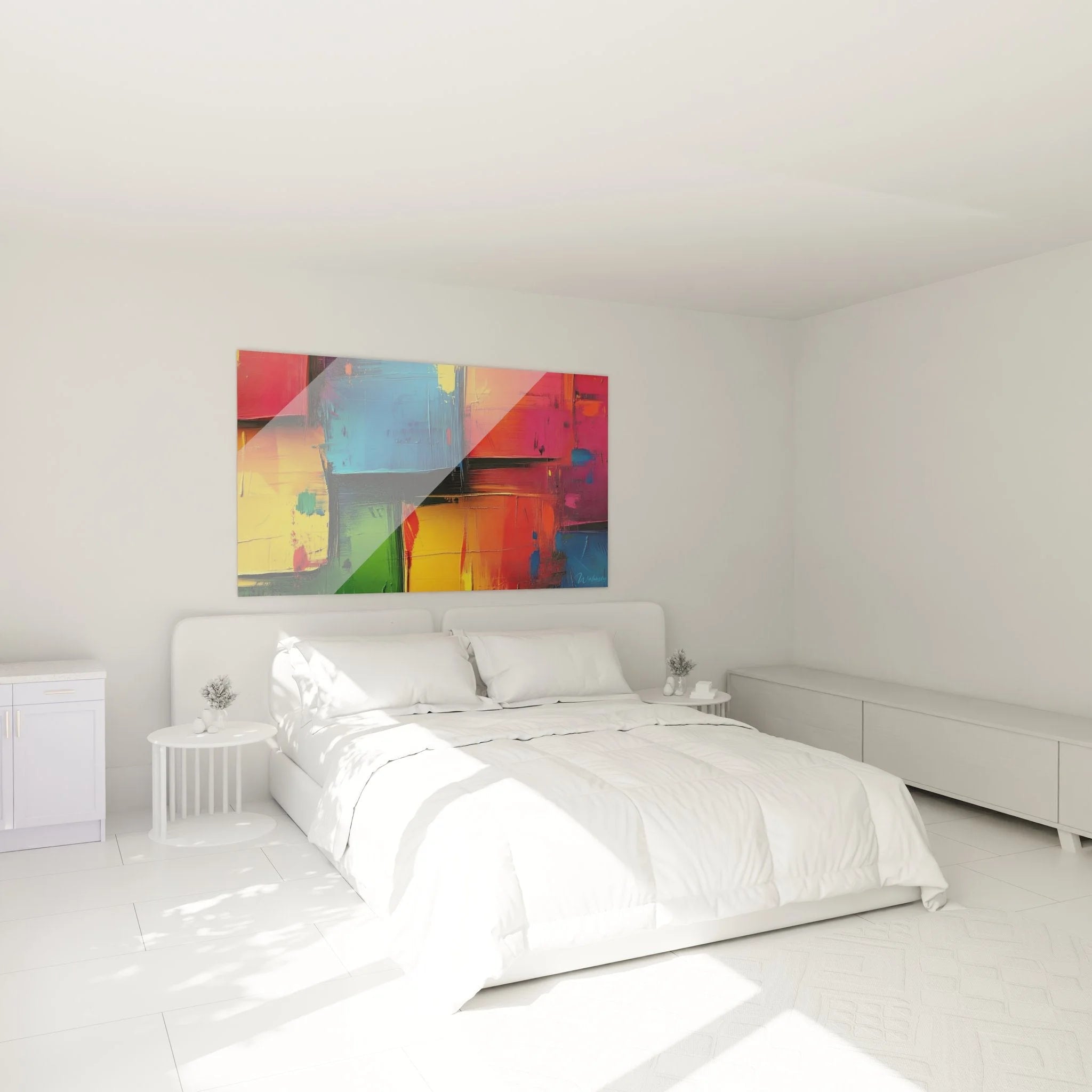 Wandbild abstrakte Kunst geometrisch im Schlafzimmer - moderne Wanddekoration Malerei-Stil