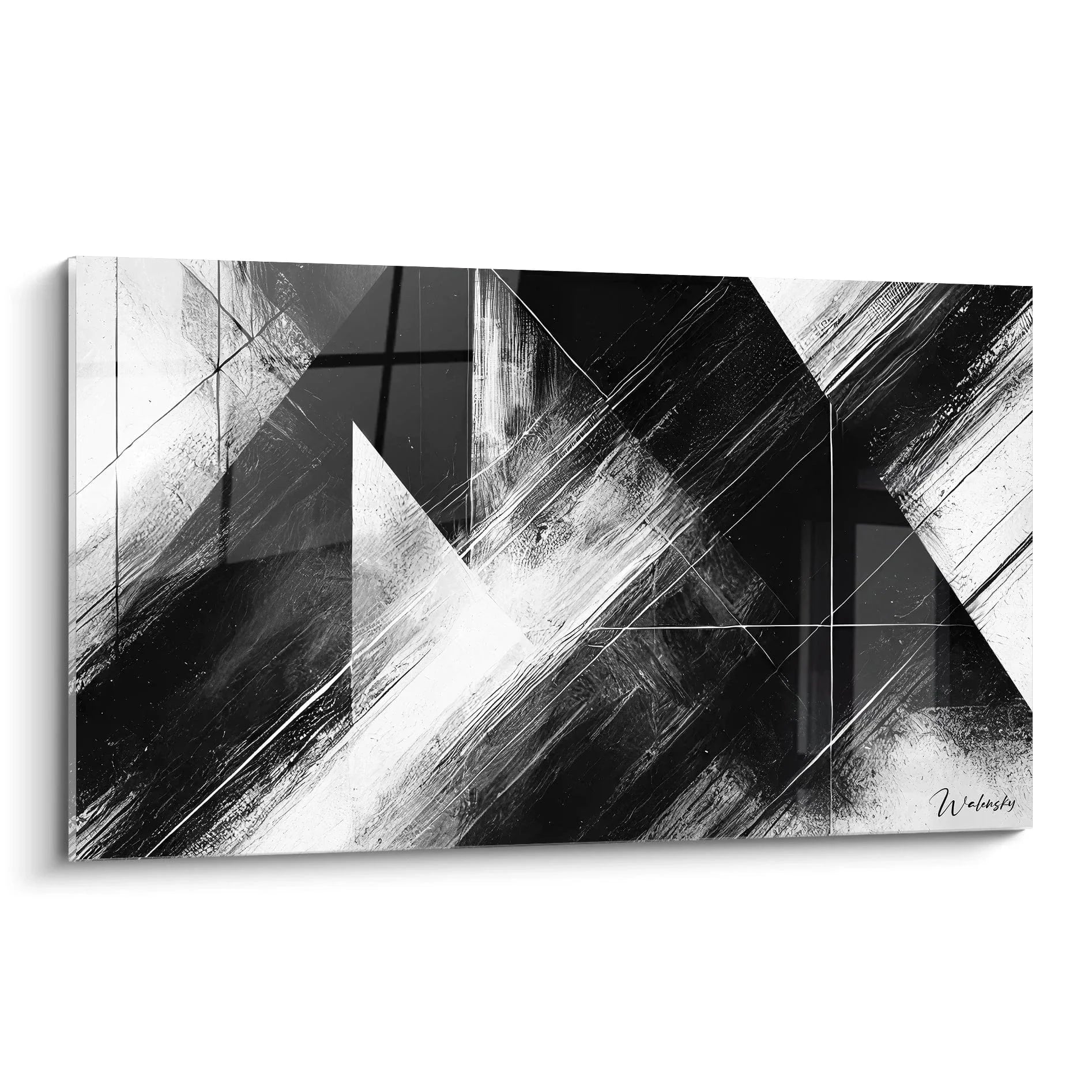Wandbild abstrakte Dynamik mit geometrischen Elementen in schwarz-weiß, moderne Leinwandkunst für Wohnzimmer