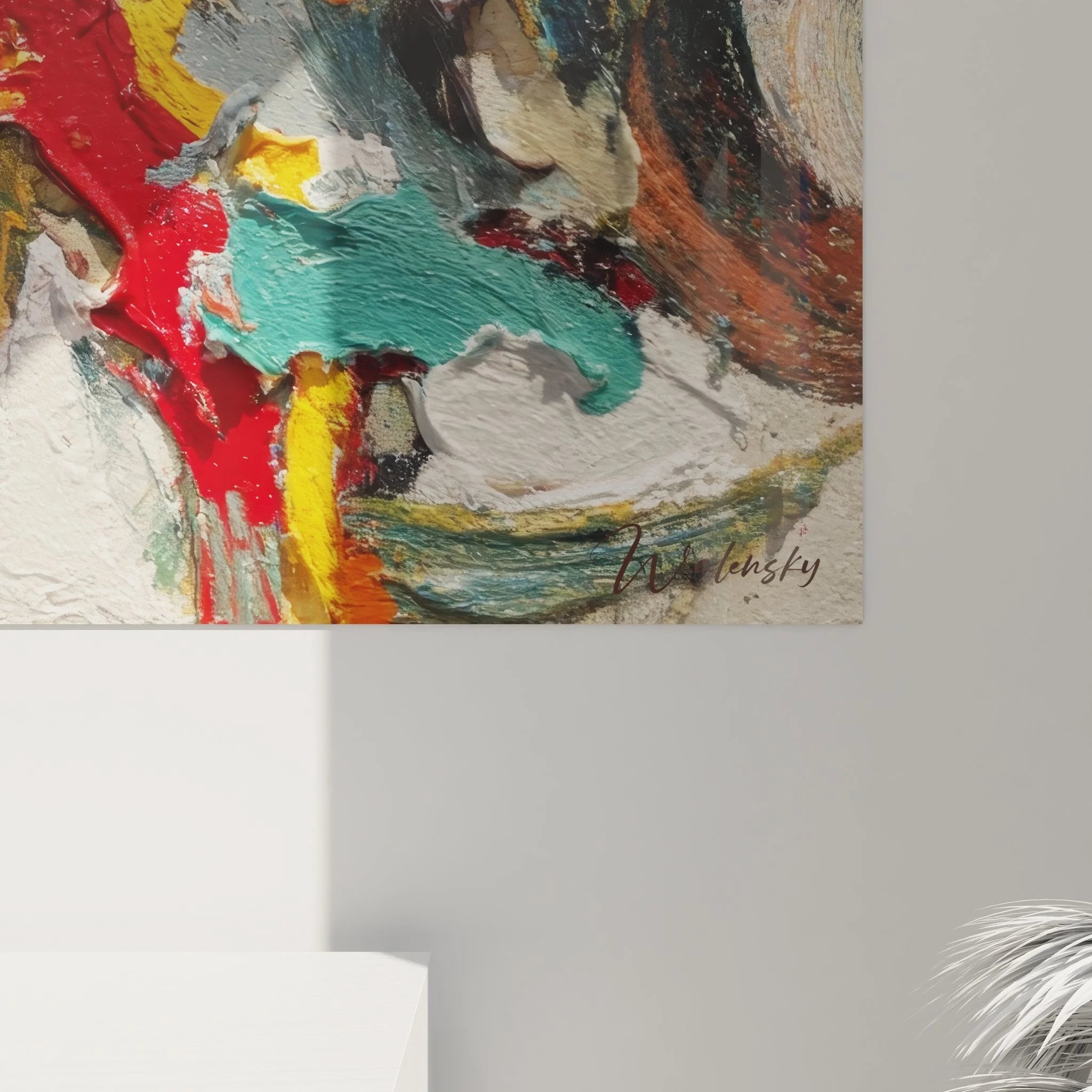 Gesamtansicht der abstrakten Farbkomposition als moderne Wandgestaltung in Malerei-Optik