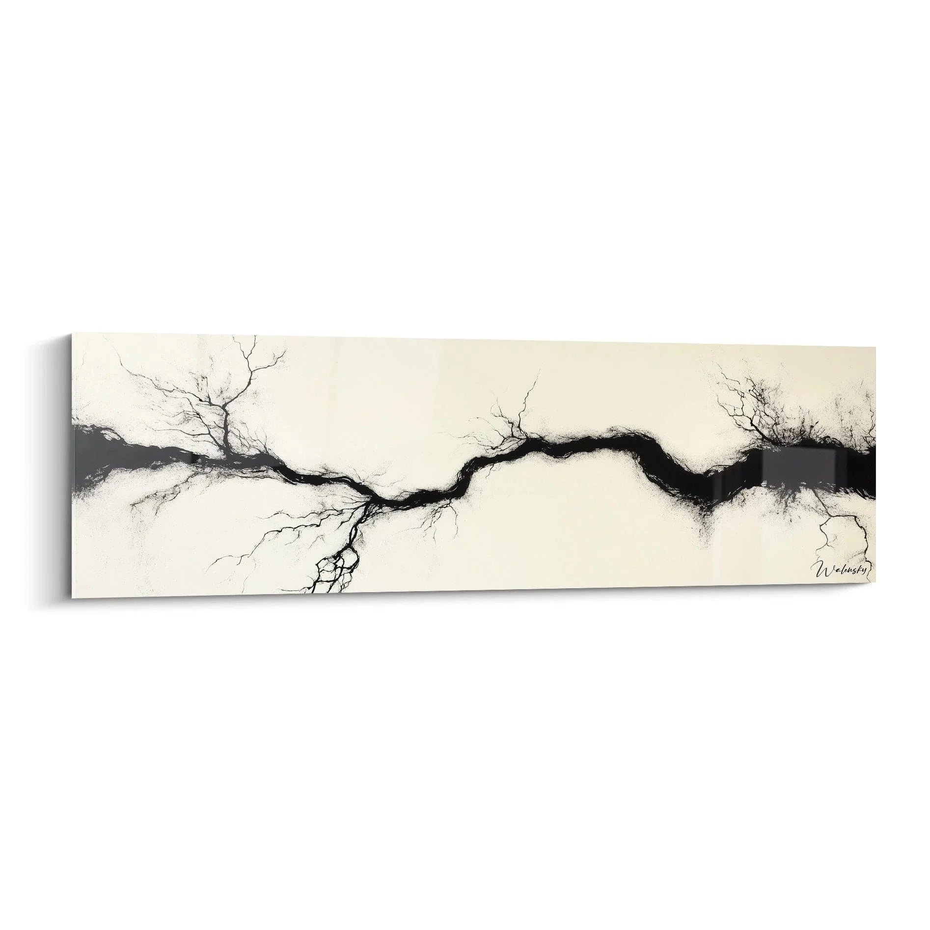 Wandbild abstrakte schwarze Äste auf cremefarbenem Hintergrund im Minimalismus Stil für moderne Wohnräume