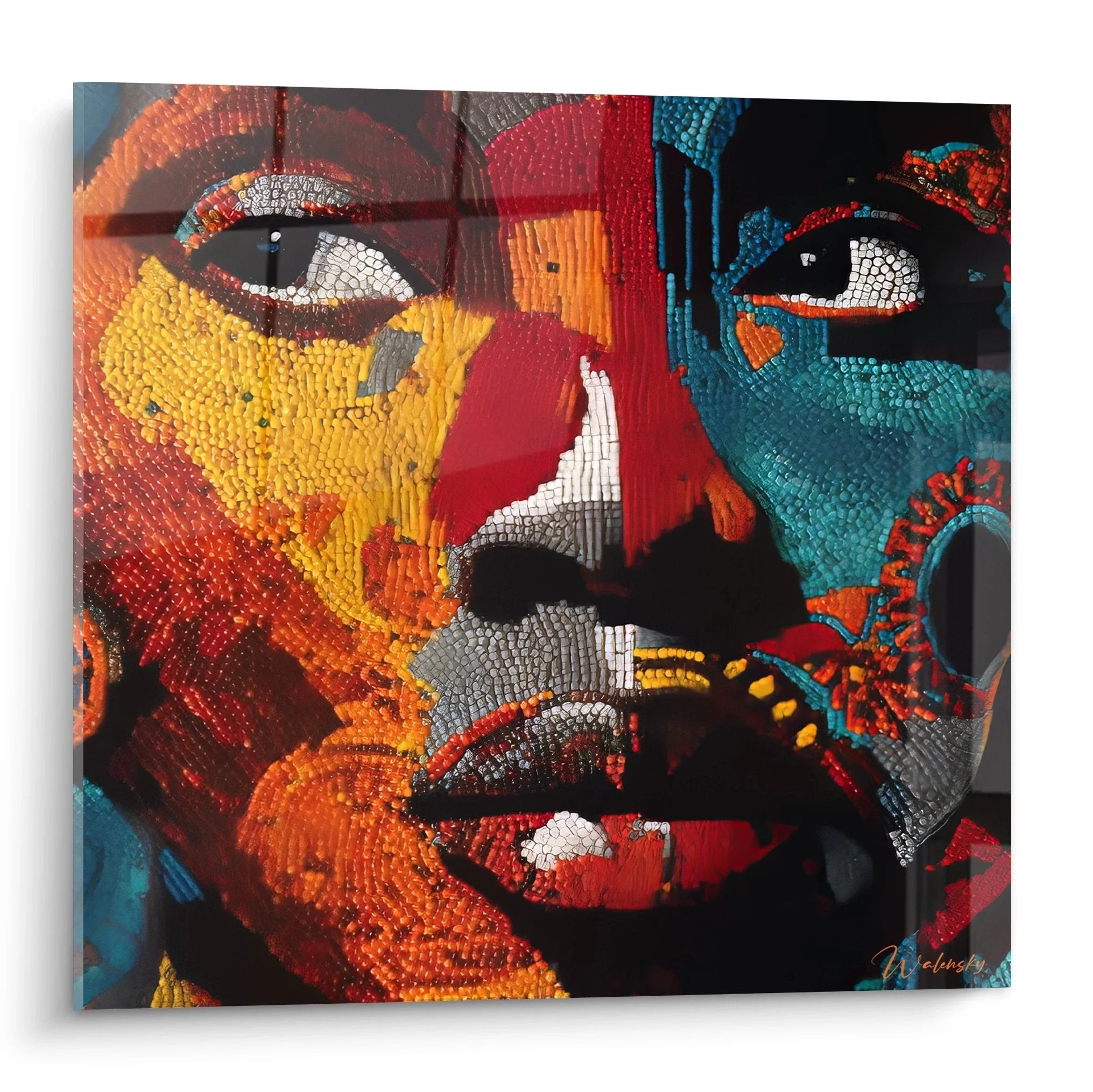 Wandbild abstrakte afrikanische Frau im Mosaik-Stil mit warmen und kühlen Farbtönen