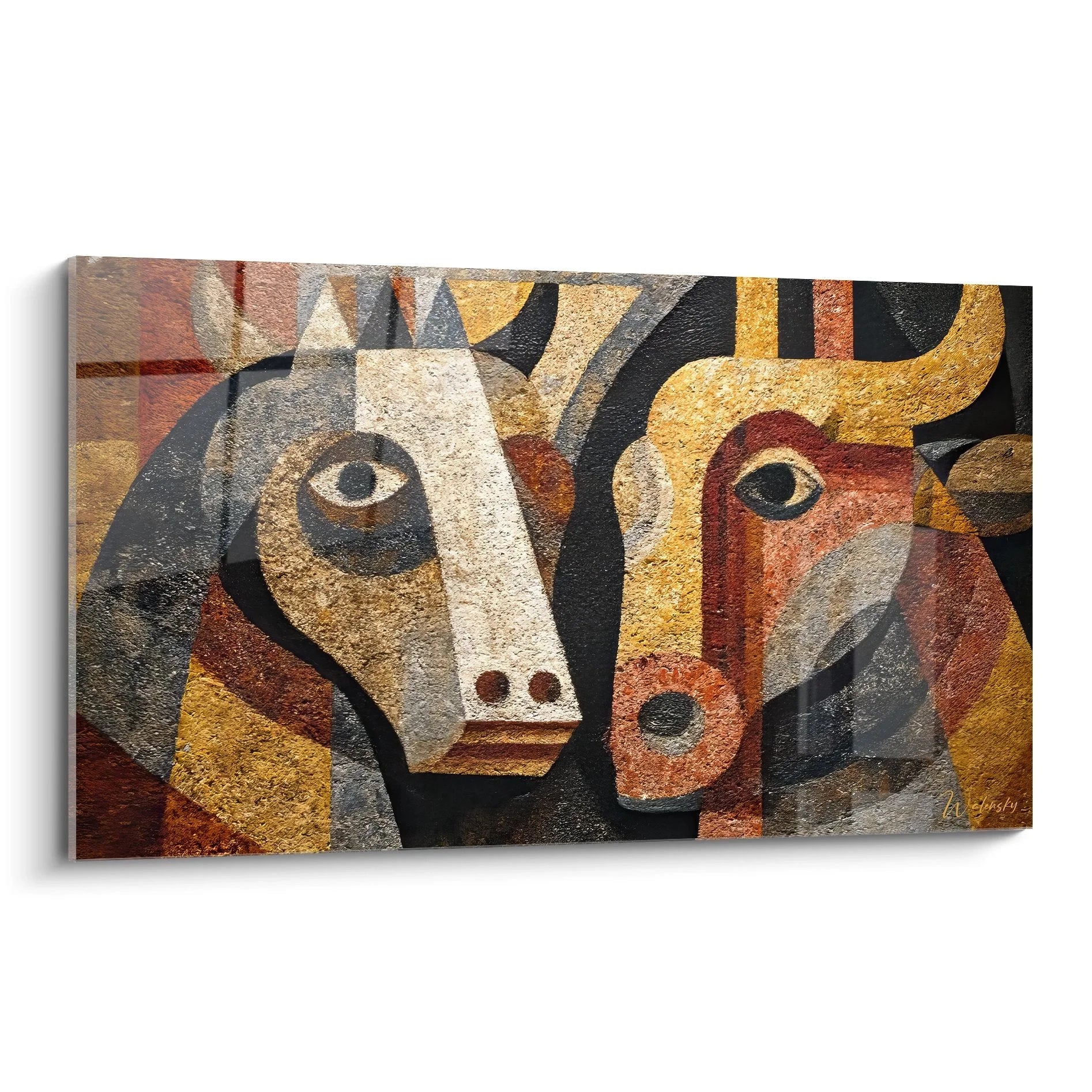 Abstraktes Wandbild mit zwei stilisierten afrikanischen Gesichtern in warmen Erdtönen - Ethnische Kunst