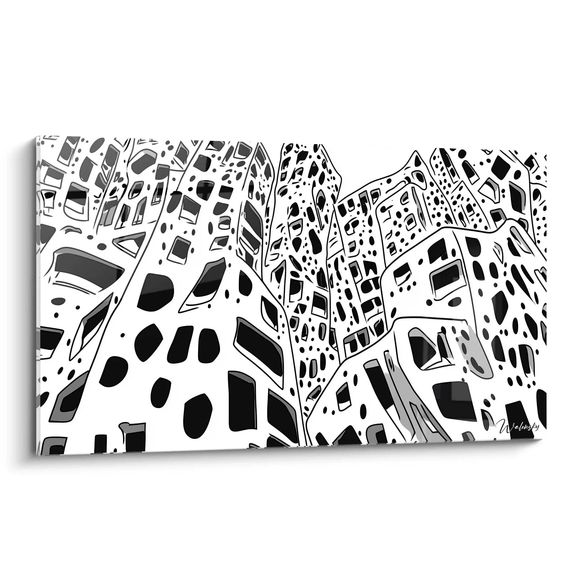 Wandbild abstrakte Architektur schwarz weiß mit geometrischen Formen im Dalmatiner-Stil