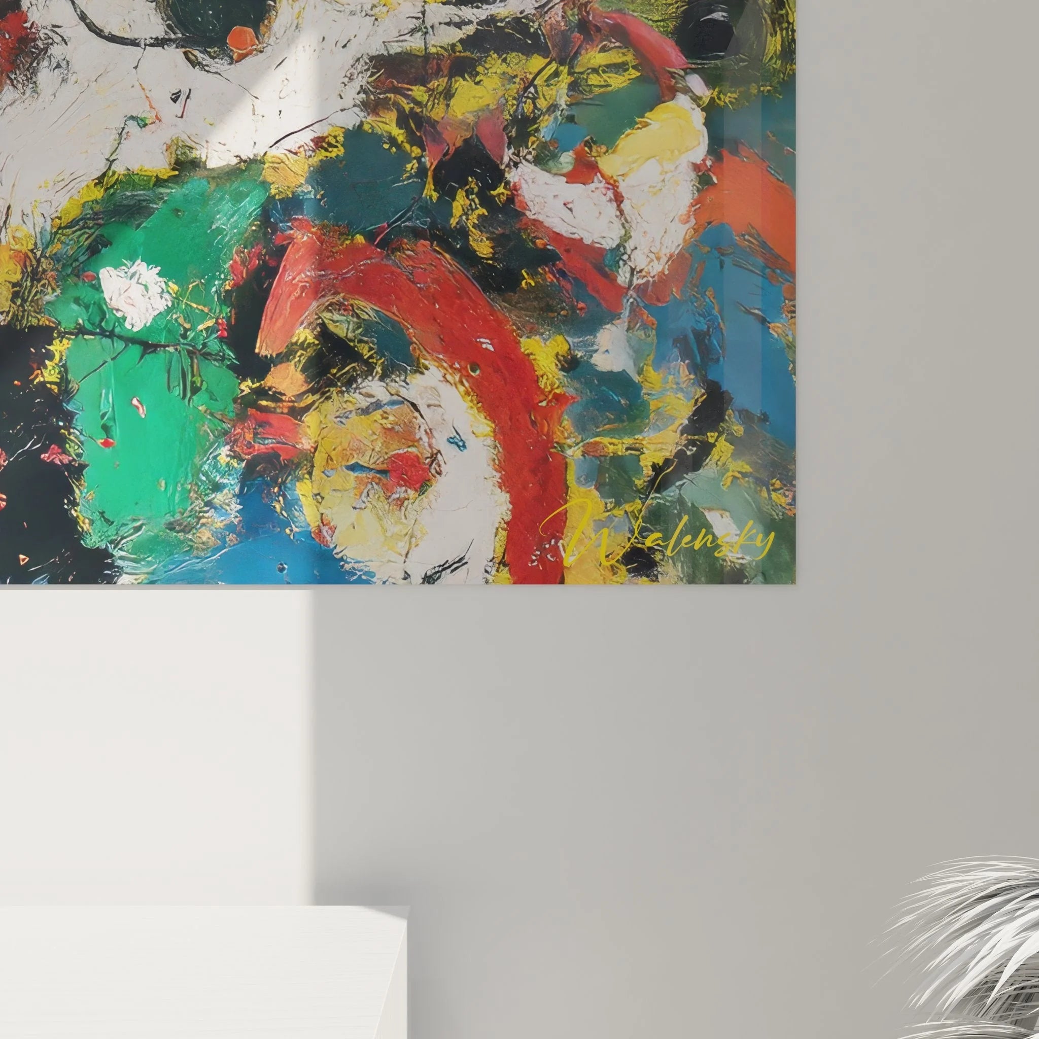 Gesamtansicht Wandbild abstrakte Augen Farbexplosion Malerei-Optik Wanddekoration Kunstwerk Übersicht