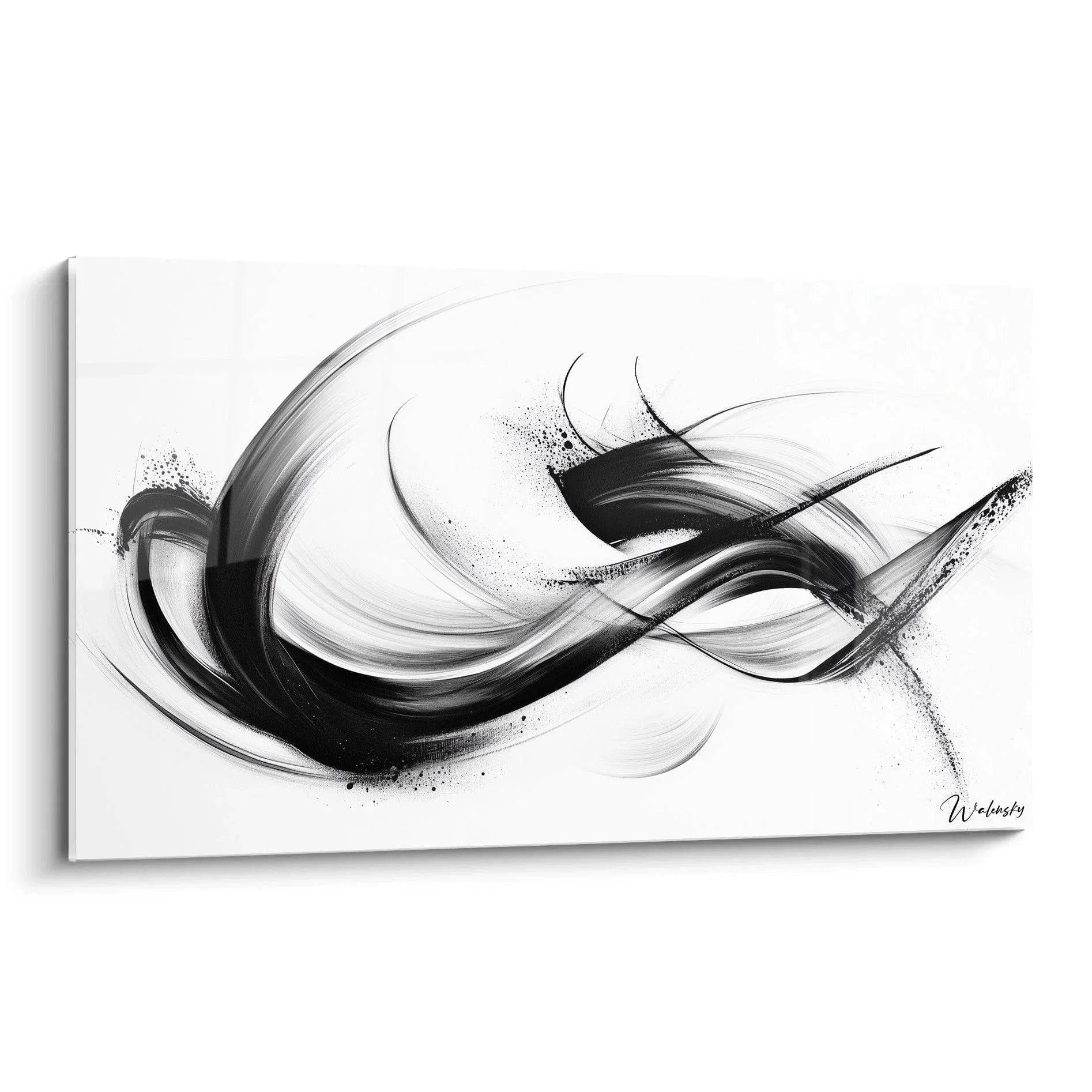 Wandbild abstrakte Bewegung schwarz weiß mit dynamischen Schwüngen und fließenden Formen