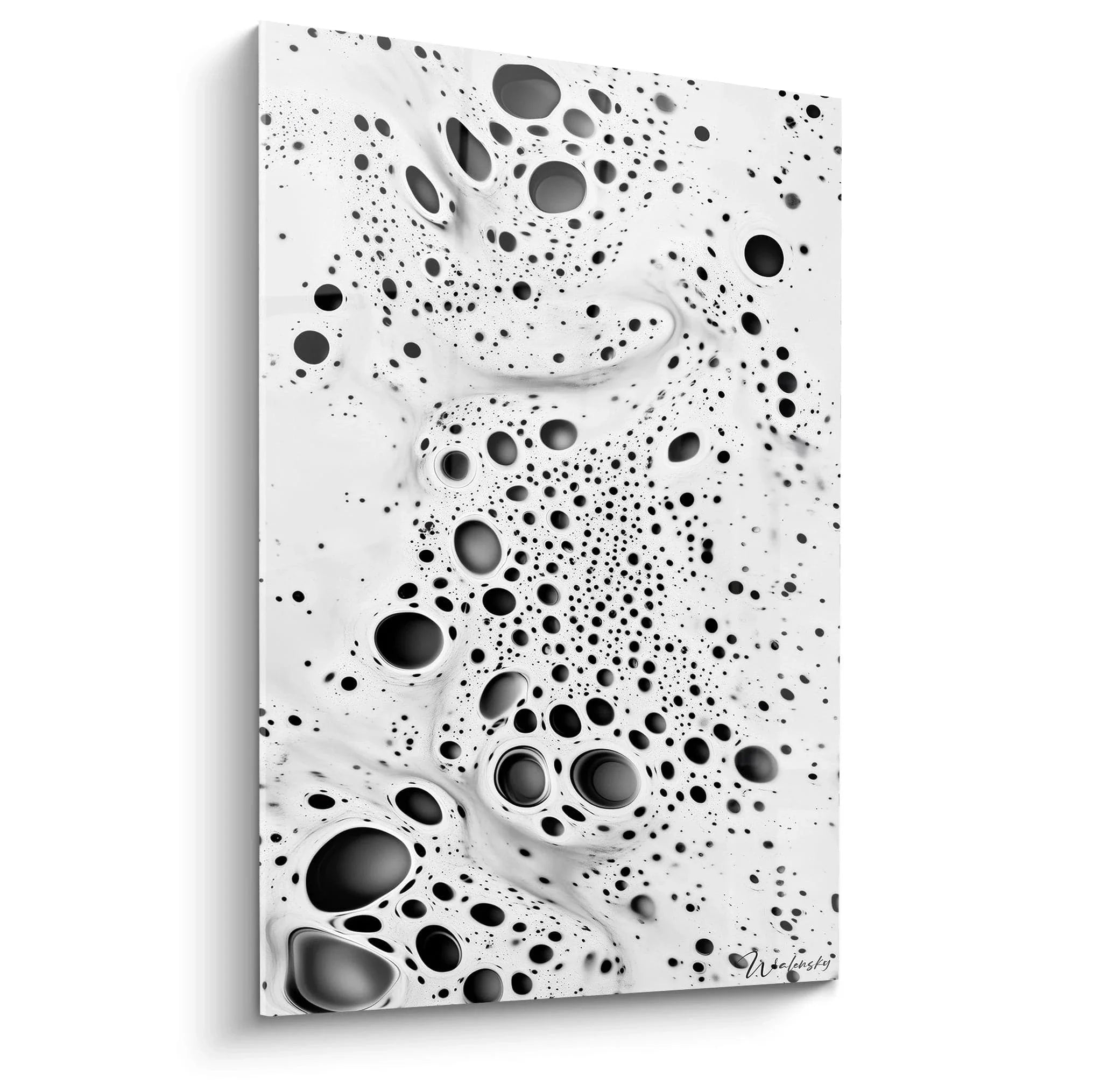 Wandbild abstrakte Blasenstruktur schwarz-weiß mit perforierten Elementen und organischen Formen