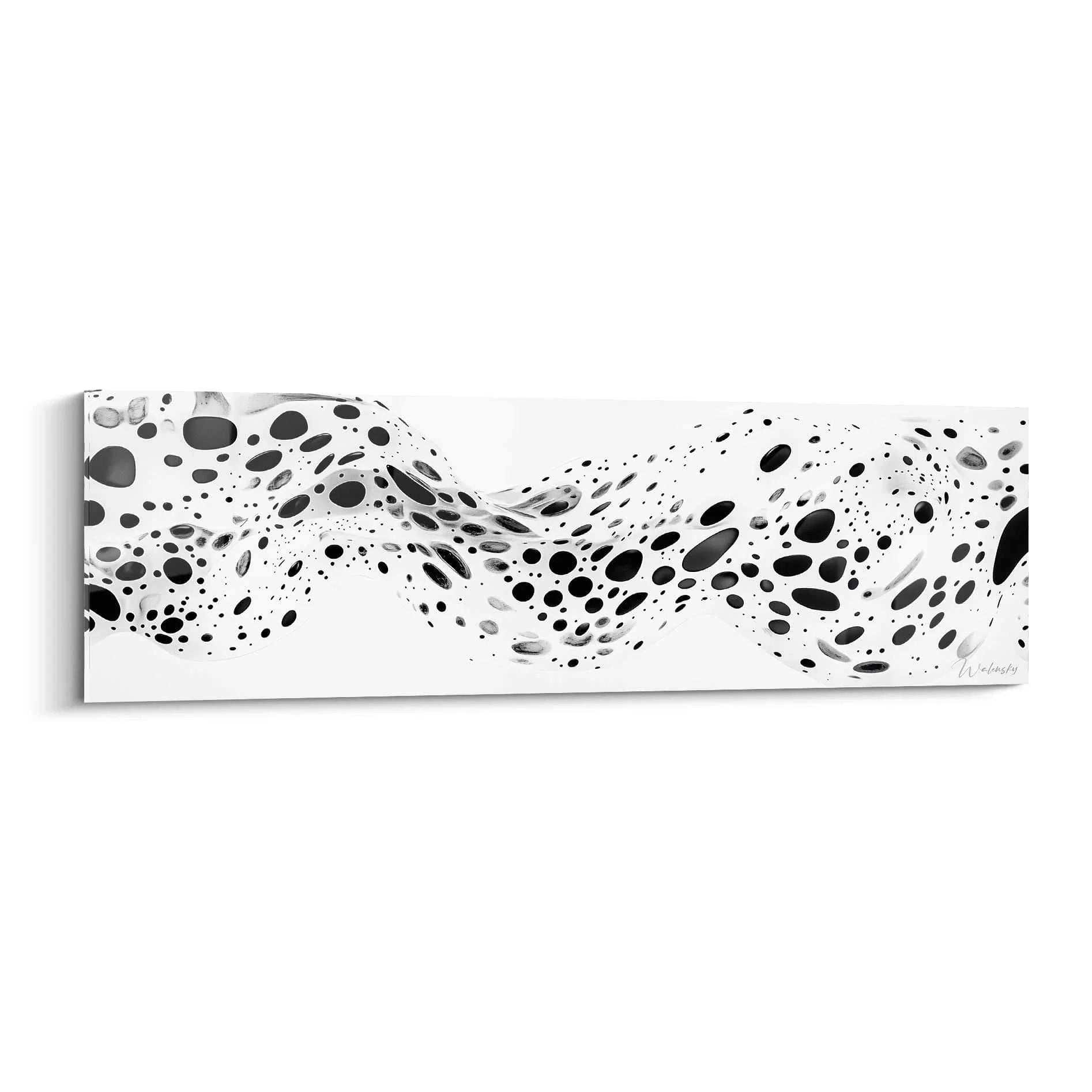 Wandbild abstrakte Dalmatiner Textur schwarz-weiß mit fließenden Punktmustern für moderne Wanddeko