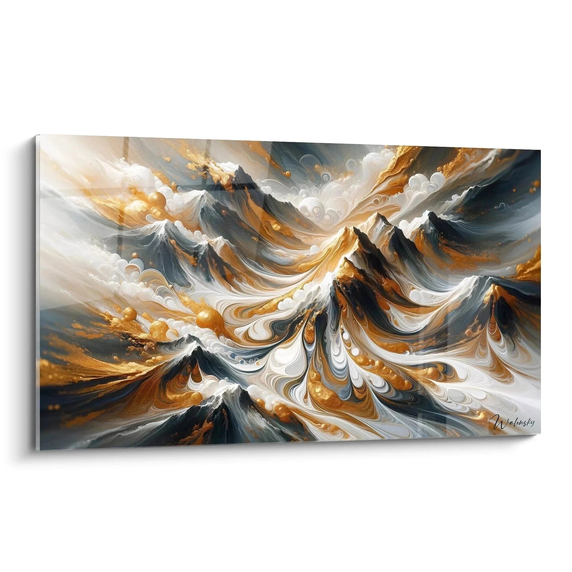 Wandbild abstrakte Dynamik in Gold und Grau - moderne Kunst mit wirbelnden Formen