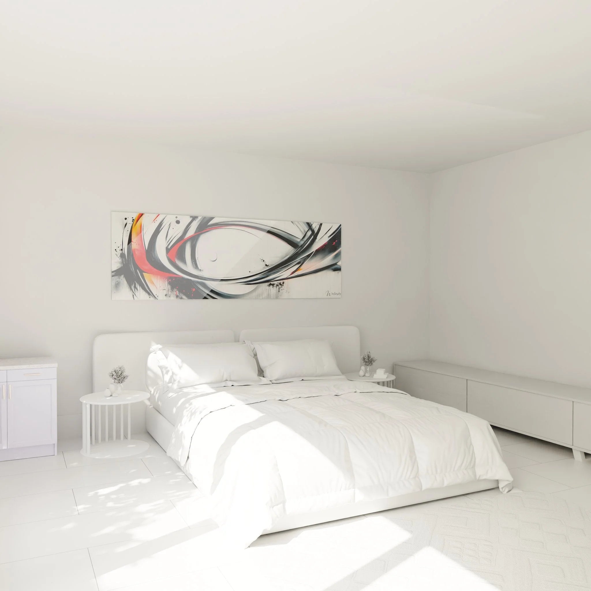 Modernes Wandbild abstrakte Dynamik im Schlafzimmer - minimalistische Wanddekoration in schwarz-rot