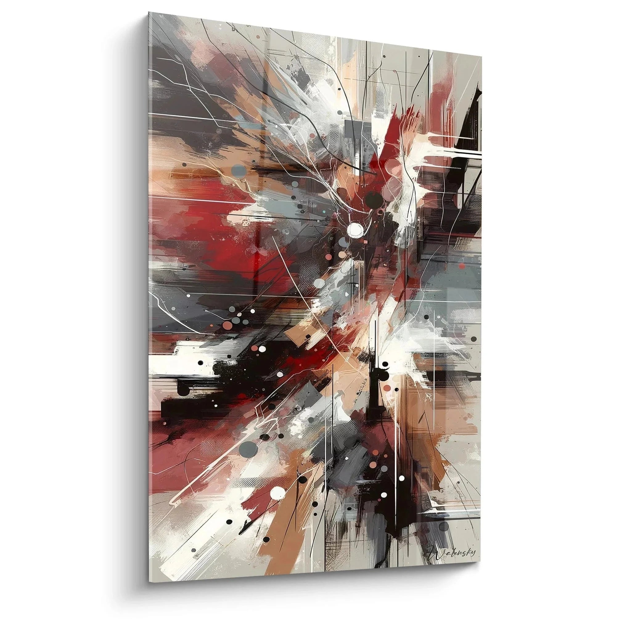 Wandbild Abstrakte Explosion Expressionismus mit roten und grauen Farbtönen in dynamischer Komposition