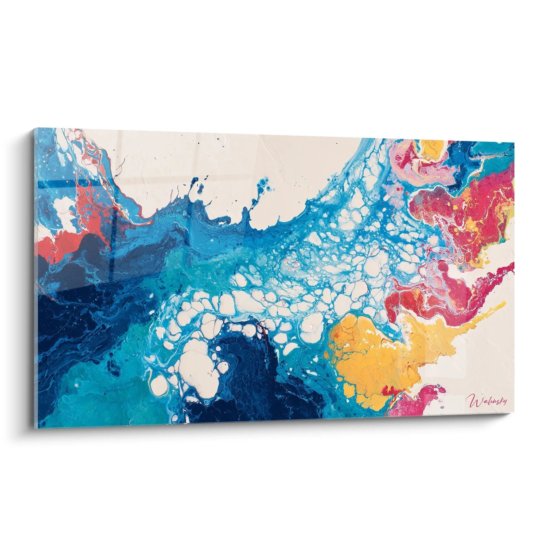 Wandbild abstrakte Farbexplosion in Blau Rosa Gelb Edition Malerei-Optik für moderne Wohnräume