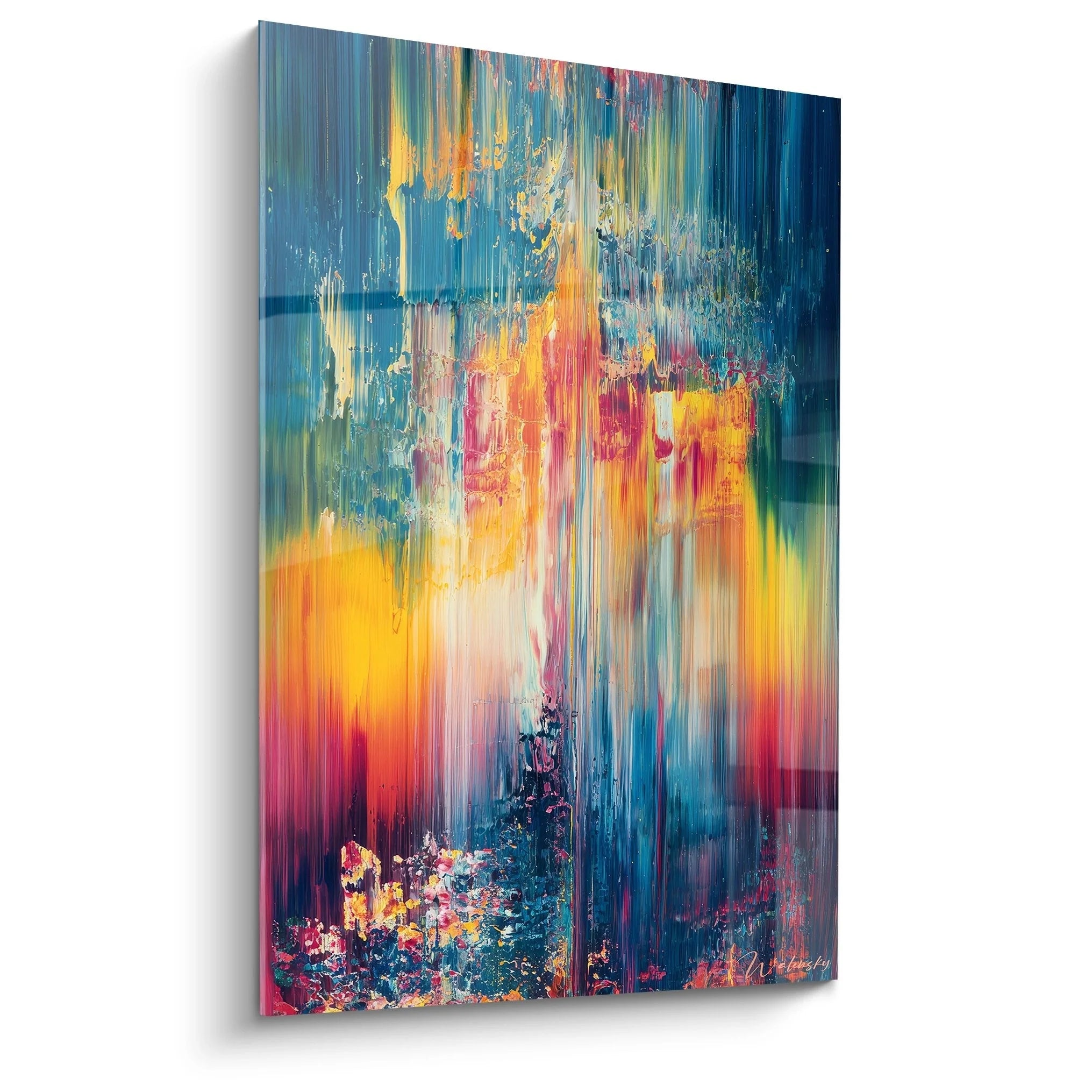 Wandbild abstrakte Farbexplosion Spachteltechnik mit blauen gelben roten Verläufen moderne Kunst