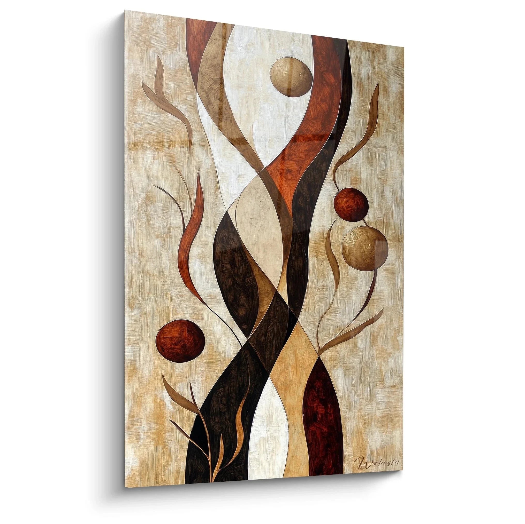 Wandbild abstrakte Flammen in Braun- und Orangetönen, moderne afrikanische Kunst mit organischen Formen