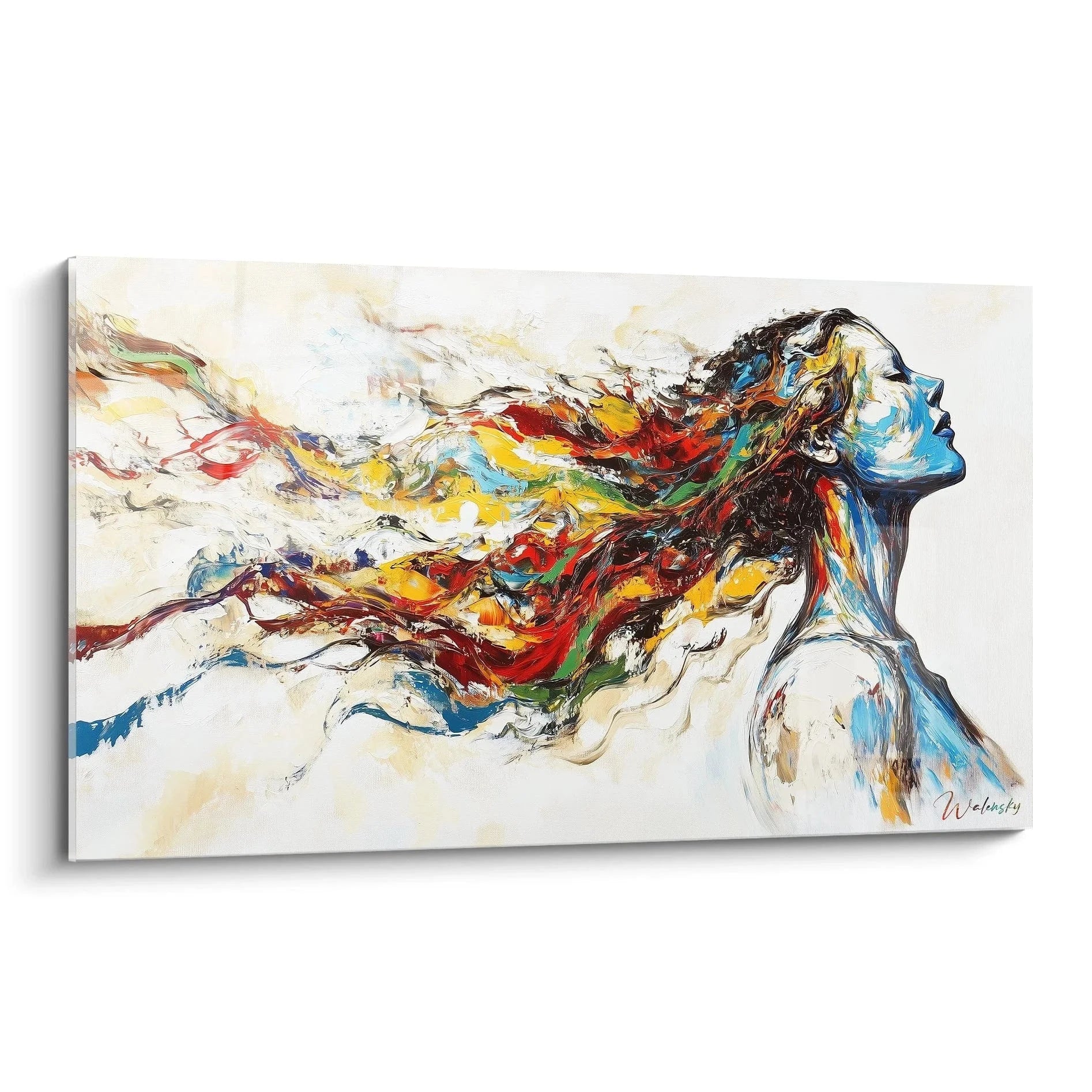 Wandbild abstrakte Frau mit explosiven Farben - zeitgenössische Malerei Leinwand XXL