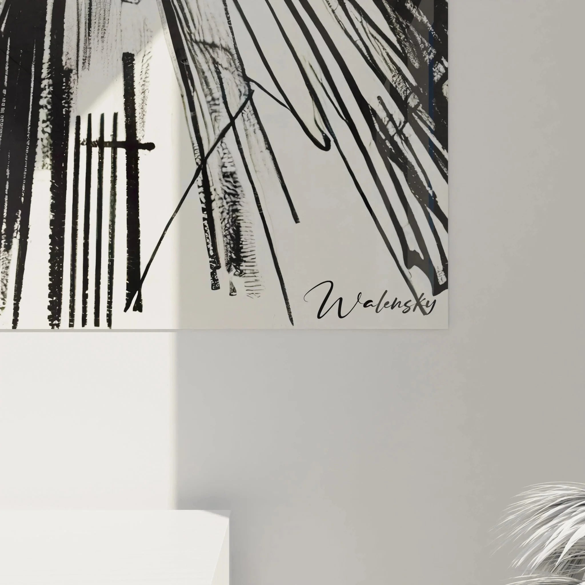 Gesamtansicht Wandbild abstrakte Frauensilhouette schwarz-weiß auf weißem Hintergrund