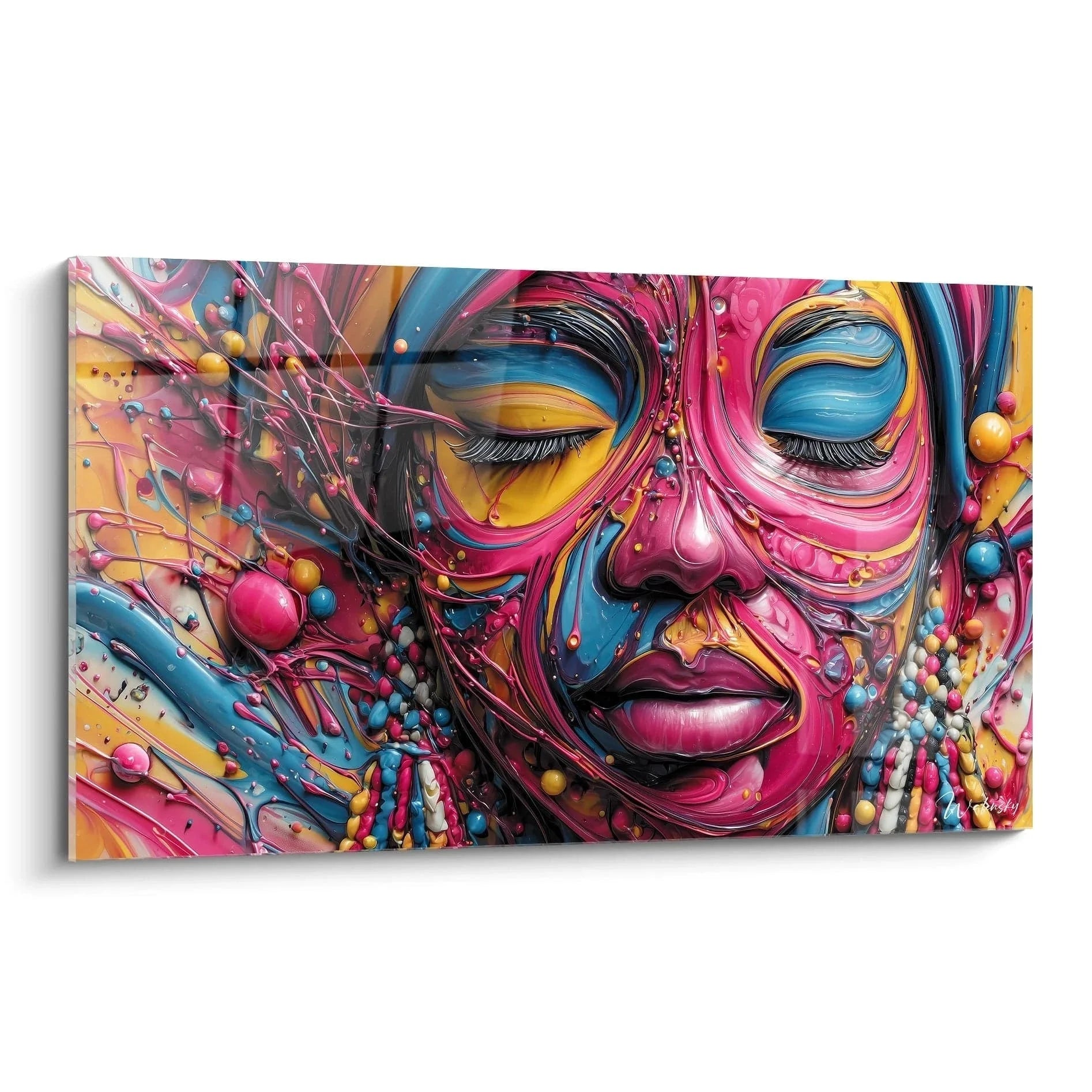 Wandbild abstrakte Frau mit psychedelischen Farben, buntes Leinwandbild moderne Kunst