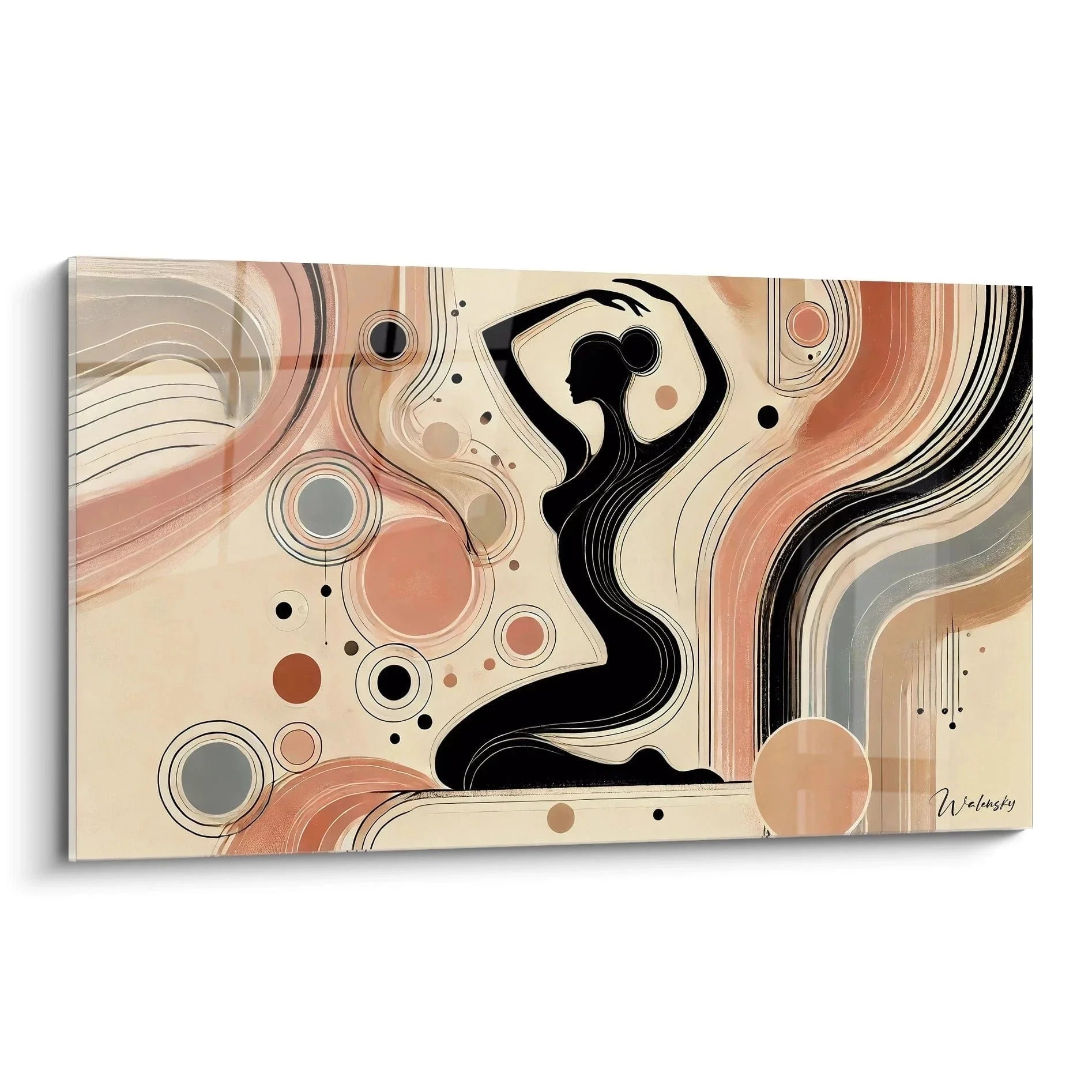 Wandbild abstrakte Frauensilhouette in Erdtönen mit organischen Kreisformen - moderne Wanddekoration