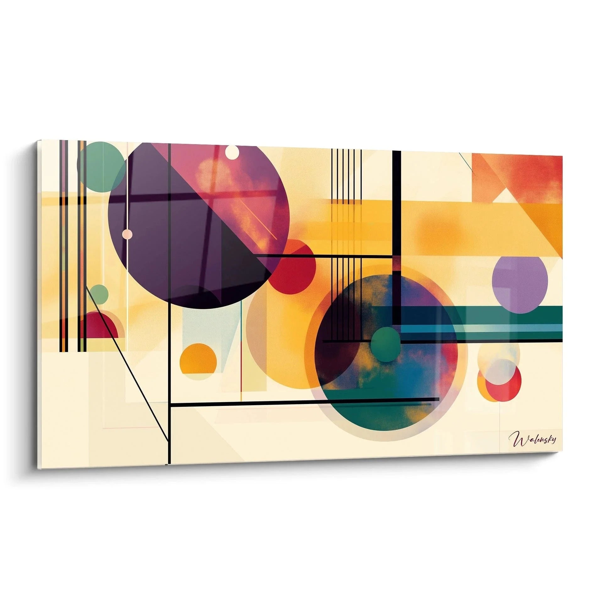 Wandbild abstrakte Geometrie mit Kreisen im Kandinsky Stil, moderne geometrische Kunst