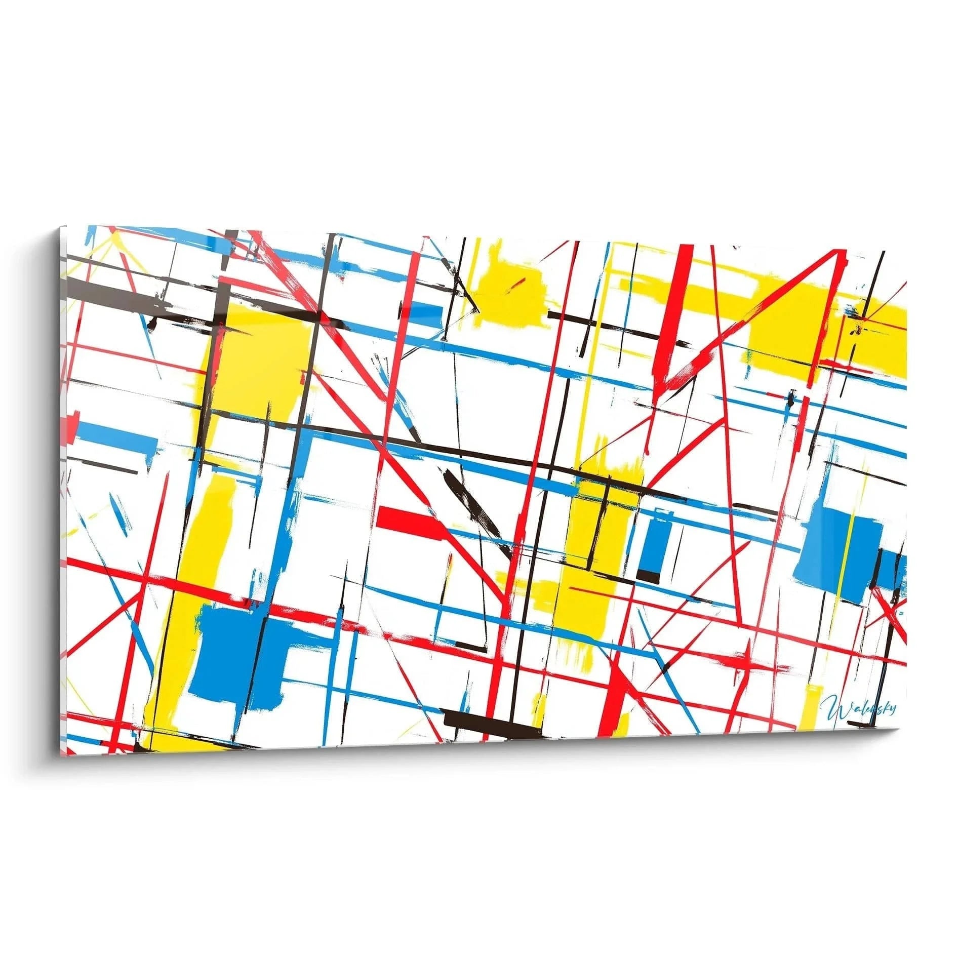 Wandbild abstrakte Geometrie mit bunten Linien im Mondrian Stil für moderne Wanddekoration