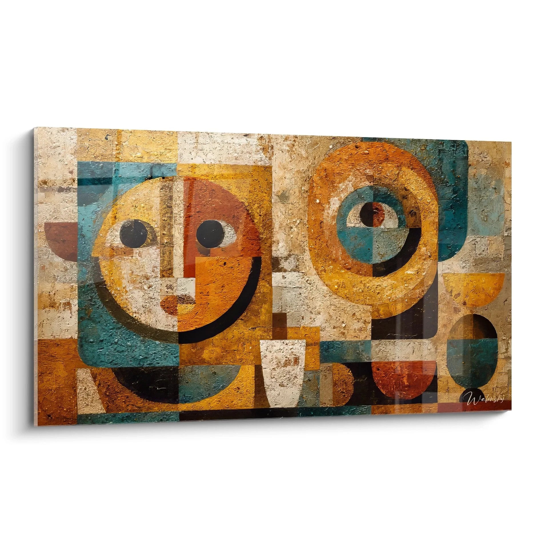 Wandbild abstrakte Gesichter afrikanische Kunst geometrische Formen warme Erdtöne