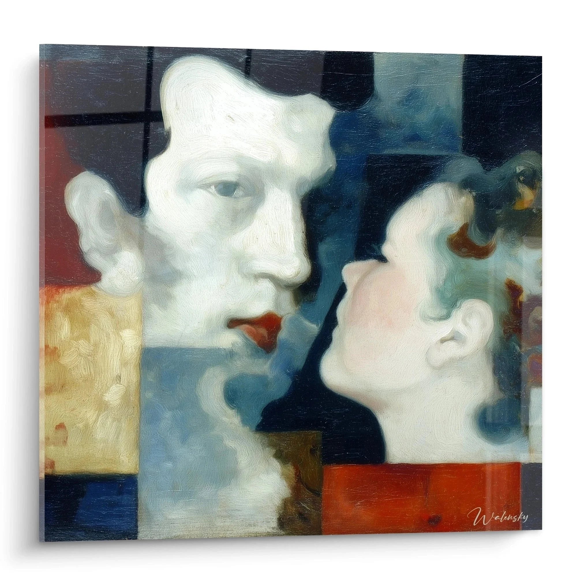 Wandbild abstrakte Gesichter Dadaismus Stil, moderne Kunstwerk mit geometrischen Elementen und Portraets