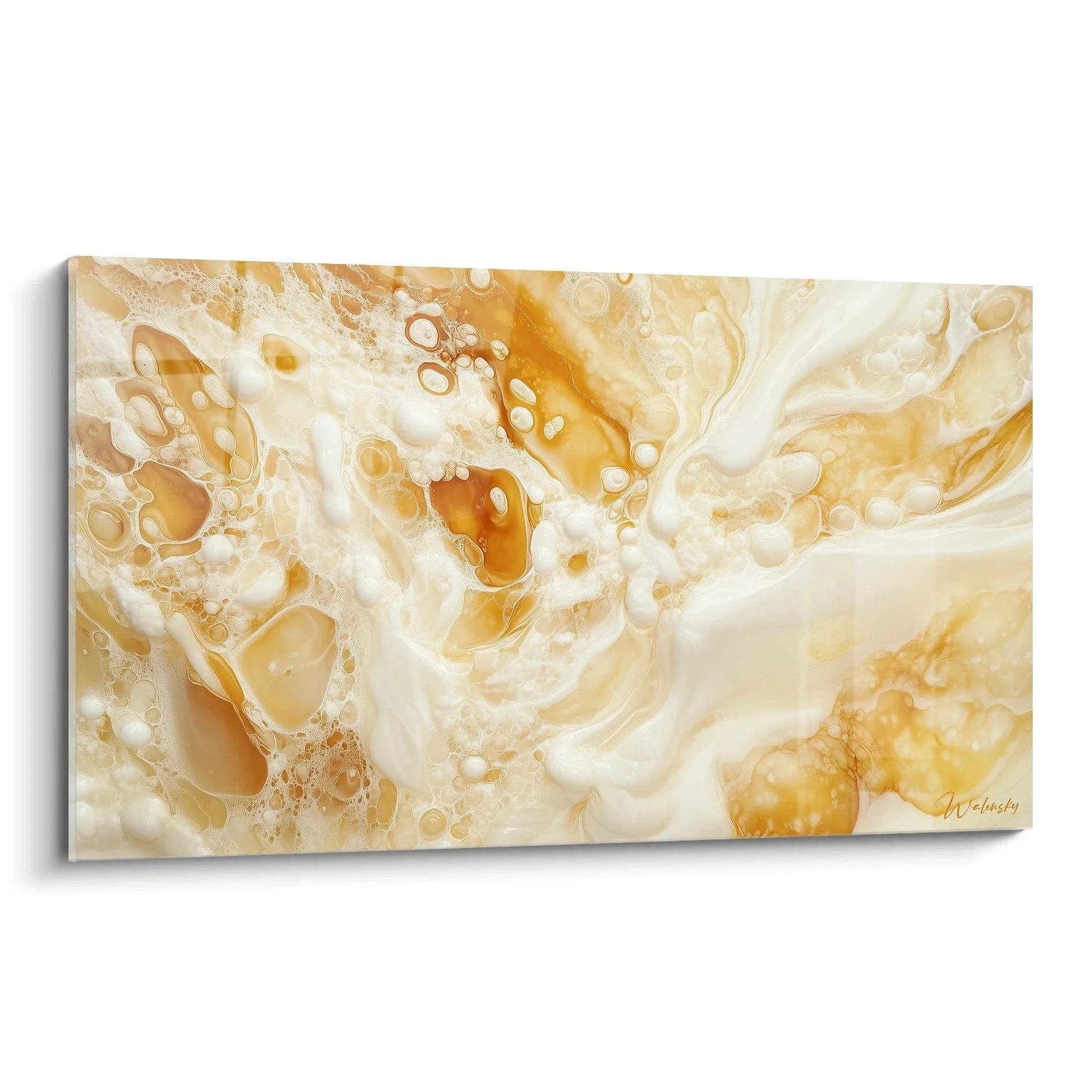 Wandbild abstrakte goldene Textur mit fließenden organischen Formen und warmen Farbtönen für moderne Wanddekoration