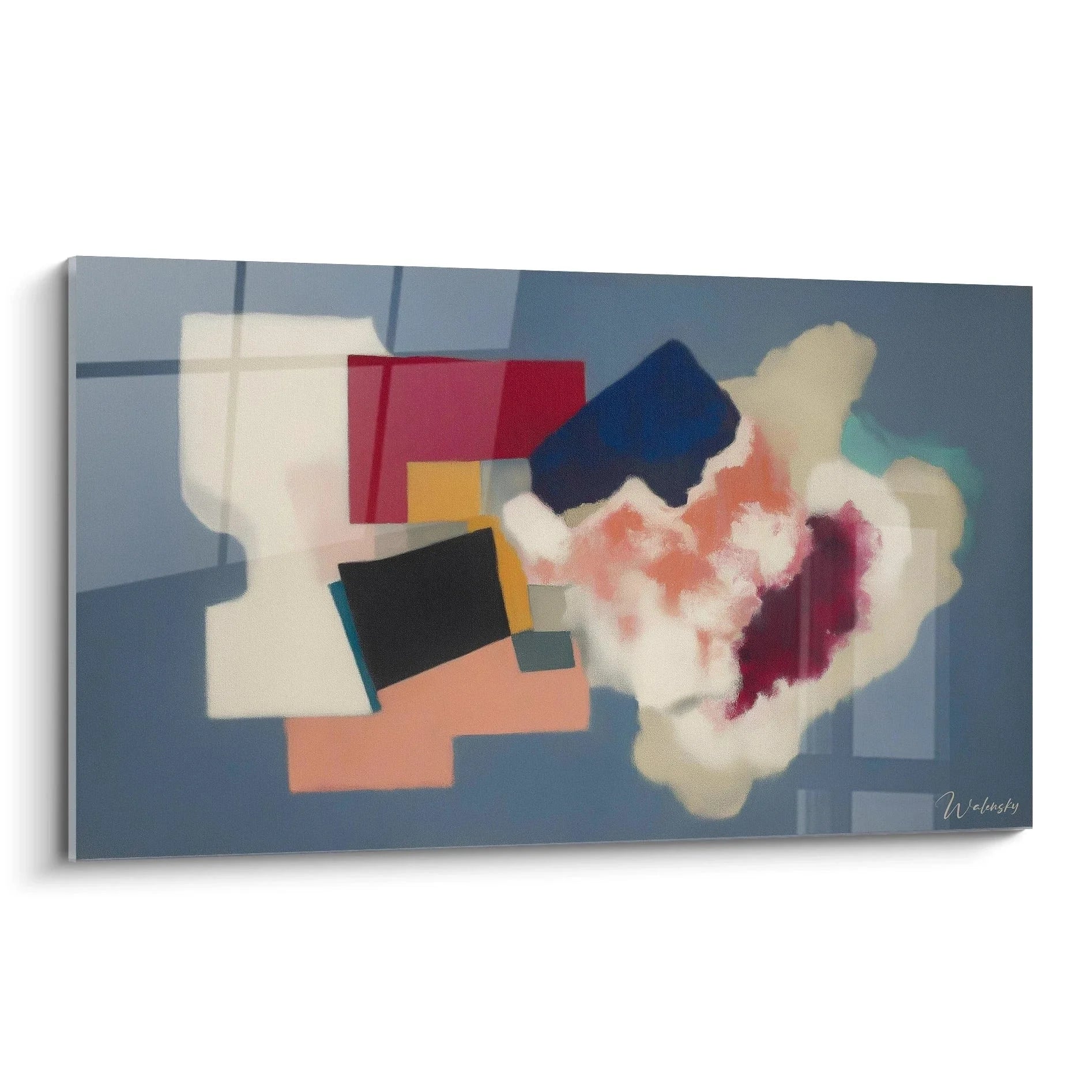 Wandbild abstrakte Komposition Dadaismus mit geometrischen Formen und organischen Elementen in Grau Rosa Orange