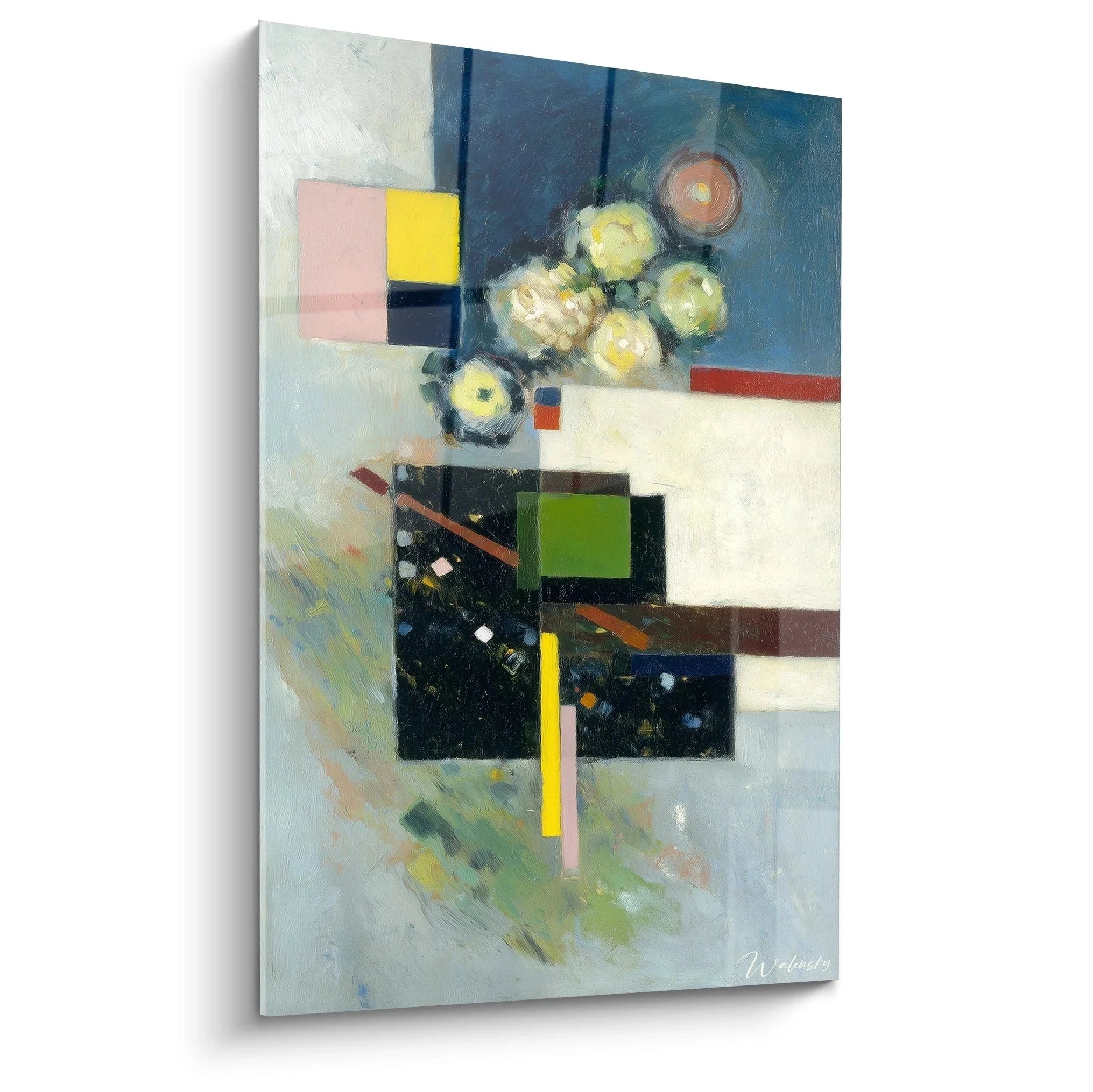 Wandbild abstrakte geometrische Komposition mit bunten Formen im Dadaismus Stil für moderne Wandgestaltung