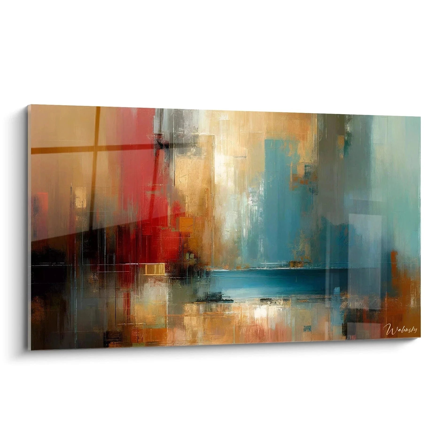 Expressionistisches Wandbild abstrakte Komposition mit roten, blauen und goldenen Farbtönen - Edition Expressionismus