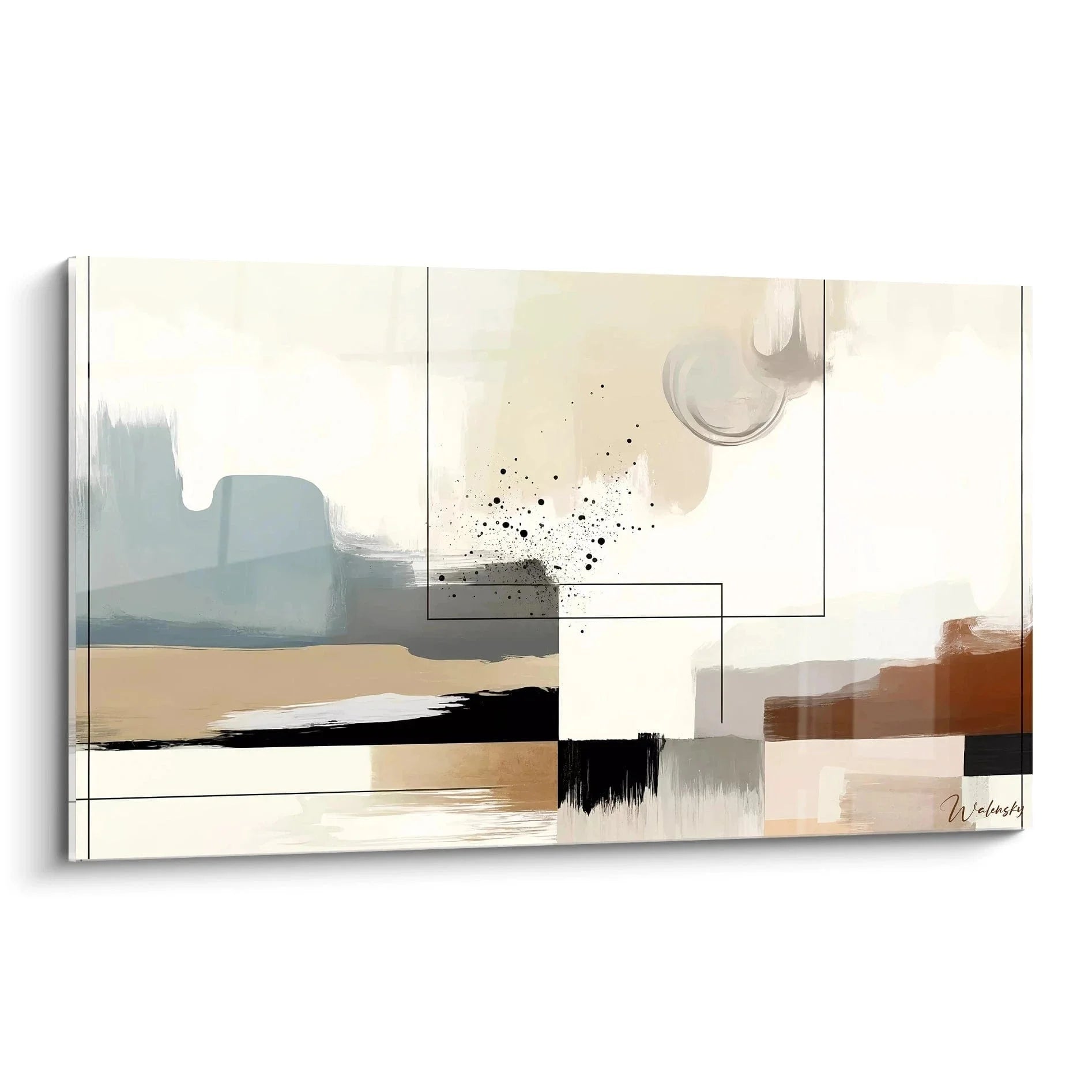 Wandbild abstrakte Komposition mit geometrischen Formen in blaugrau, beige und braun - minimalistische Kunst