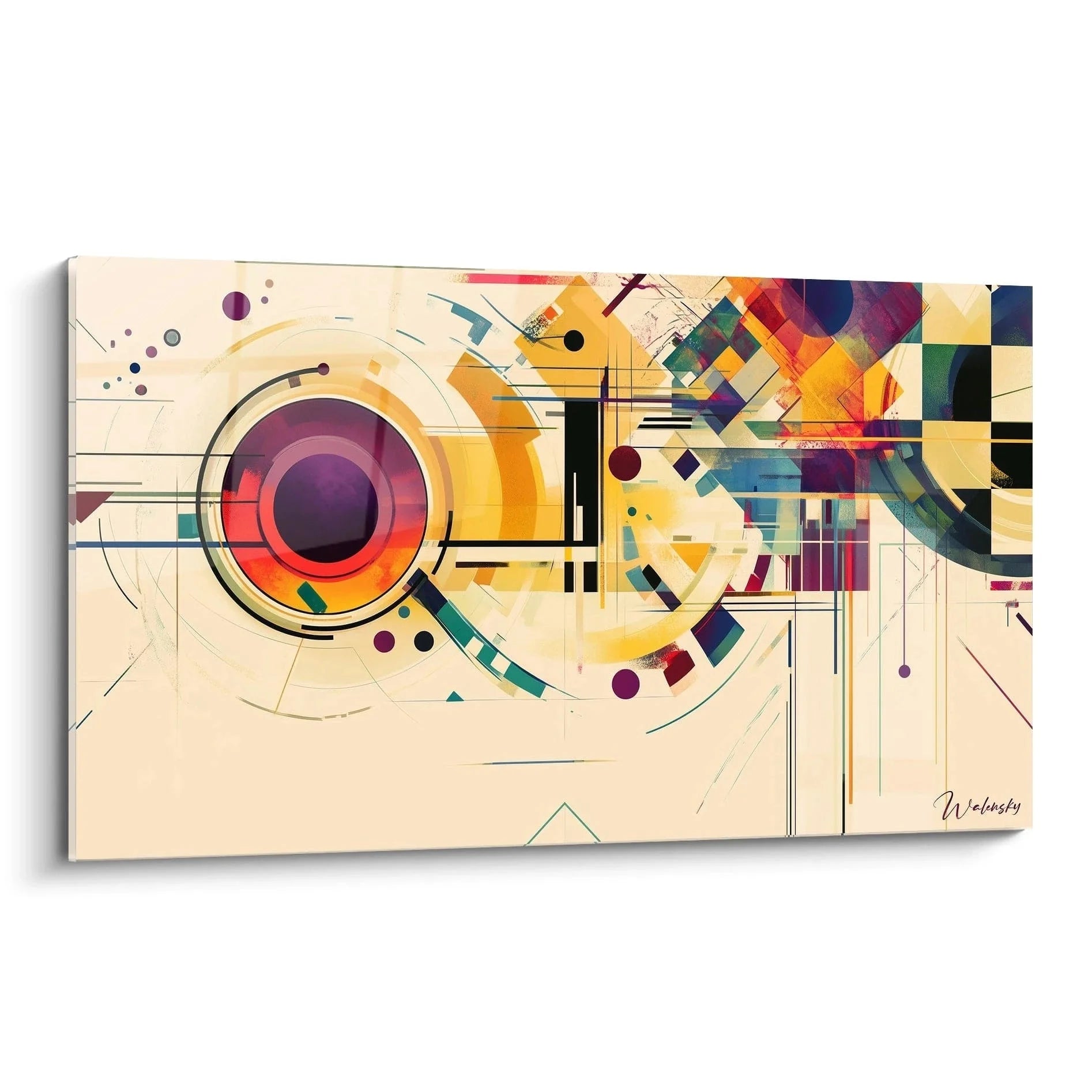 Wandbild abstrakte Komposition Kandinsky Stil mit geometrischen Formen und warmen Farben