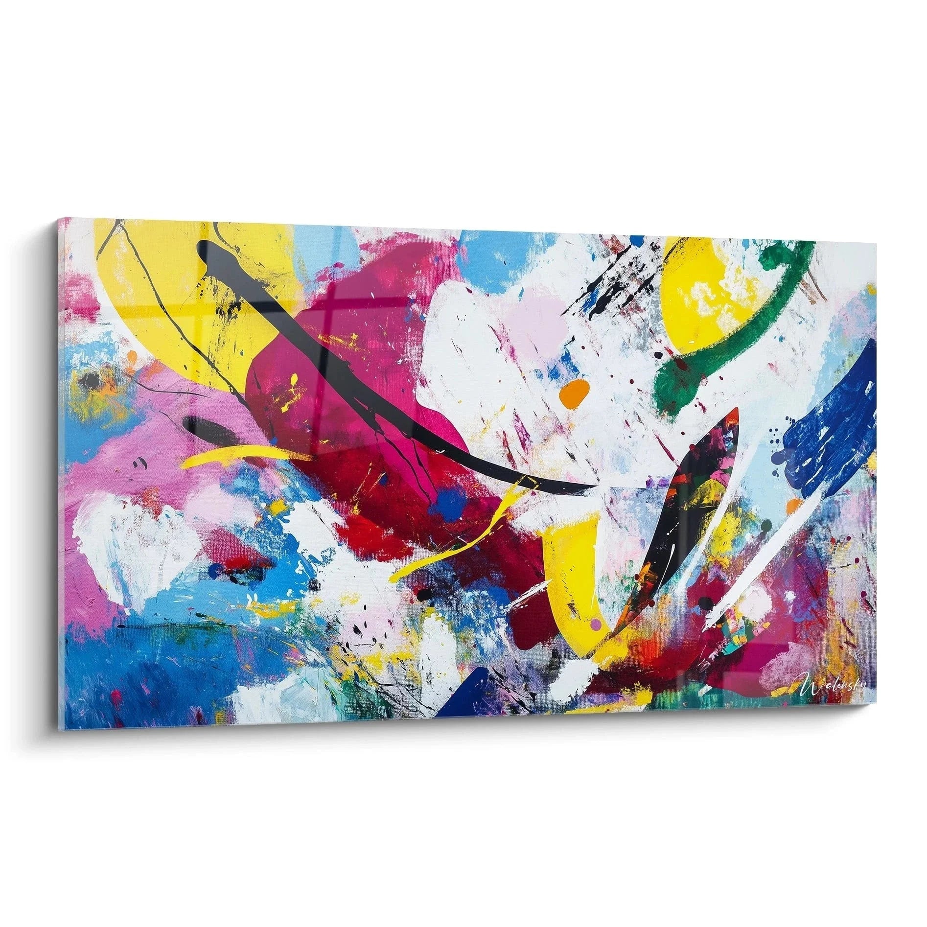 Wandbild abstrakte Komposition Kandinsky Stil mit leuchtenden Farben und dynamischen Formen